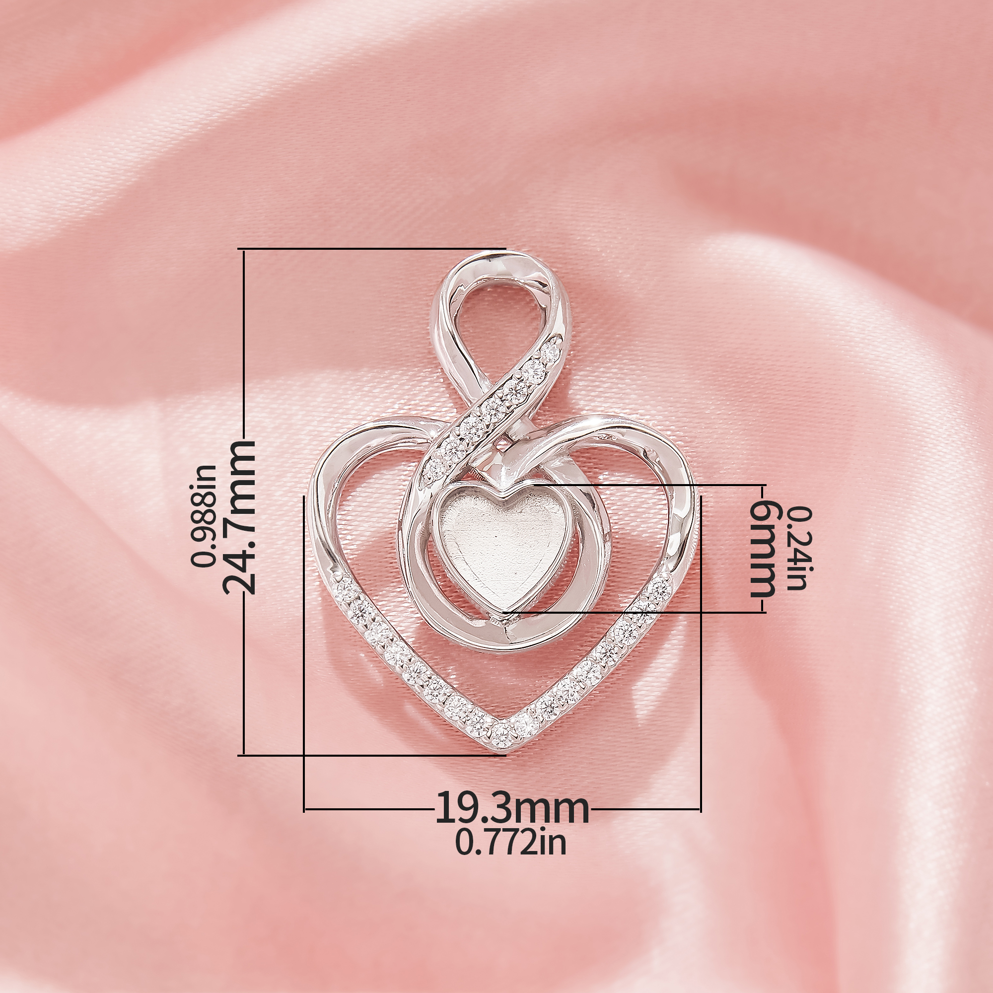 Keepsake Breast Milk Resin Heart Bezel Pendant Settings,Infinity Solid 925 Sterling Silver Pendant Charm,Art Deco Heart Pendant,DIY Pendant Supplies 1431569-1