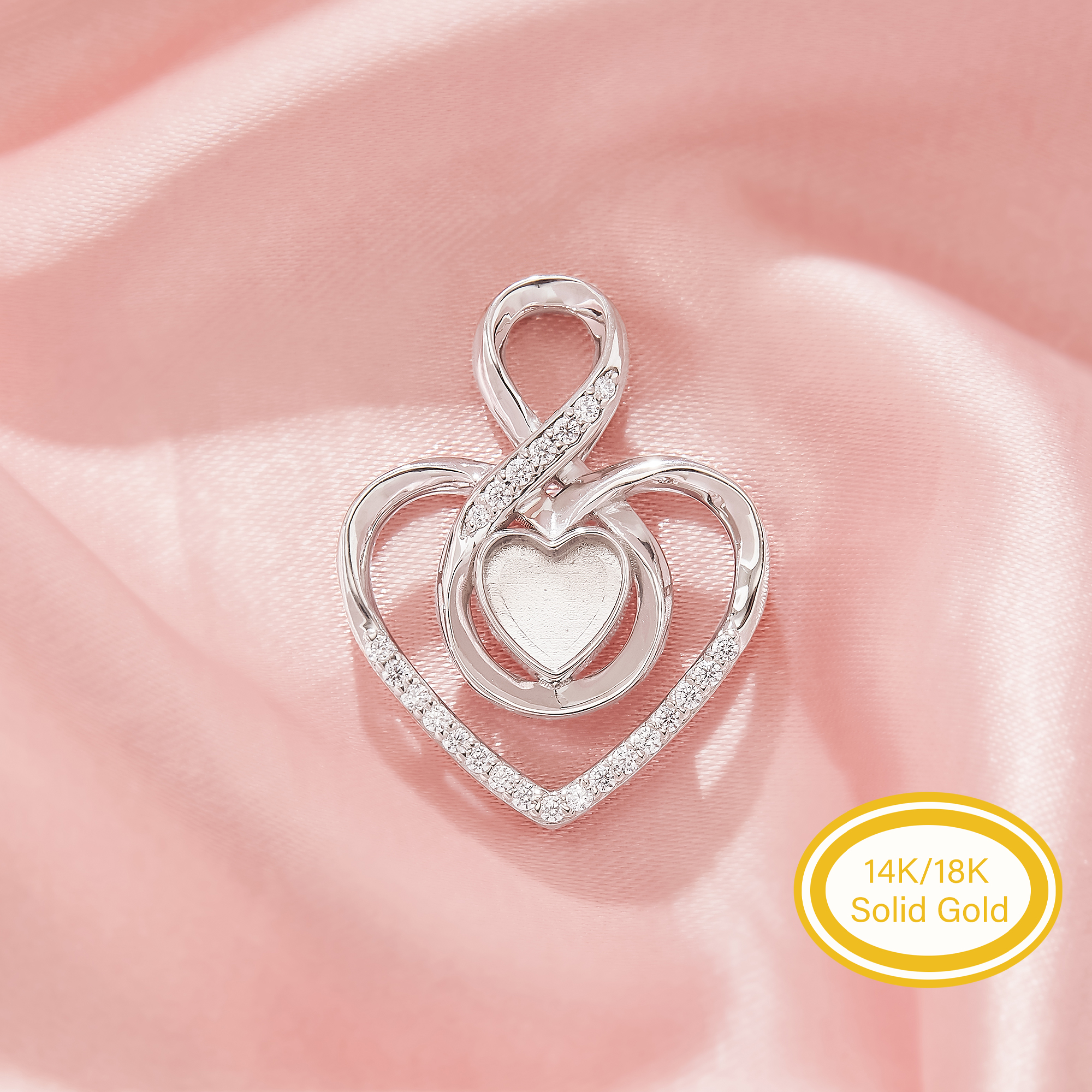 Keepsake Breast Milk Resin Heart Bezel Pendant Settings,Infinity Solid 14K 18K Gold Pendant Charm,Art Deco Heart Pendant,DIY Pendant Supplies 1431569
