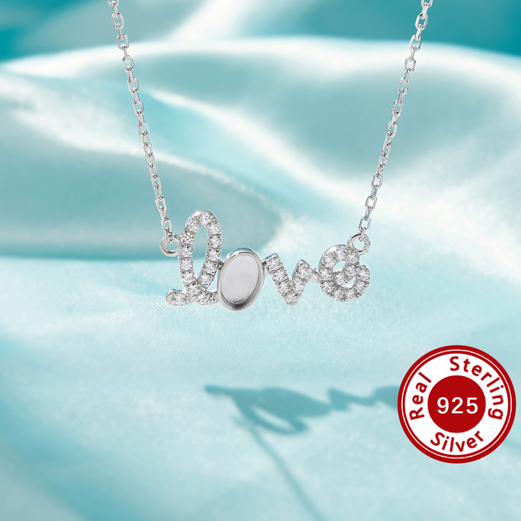 Keepsake Breast Milk Resin 4x6MM Oval Bezel Pendant Settings, Solid 925 Sterling Silver Necklace,LOVE Necklace With Chain 1431570-1