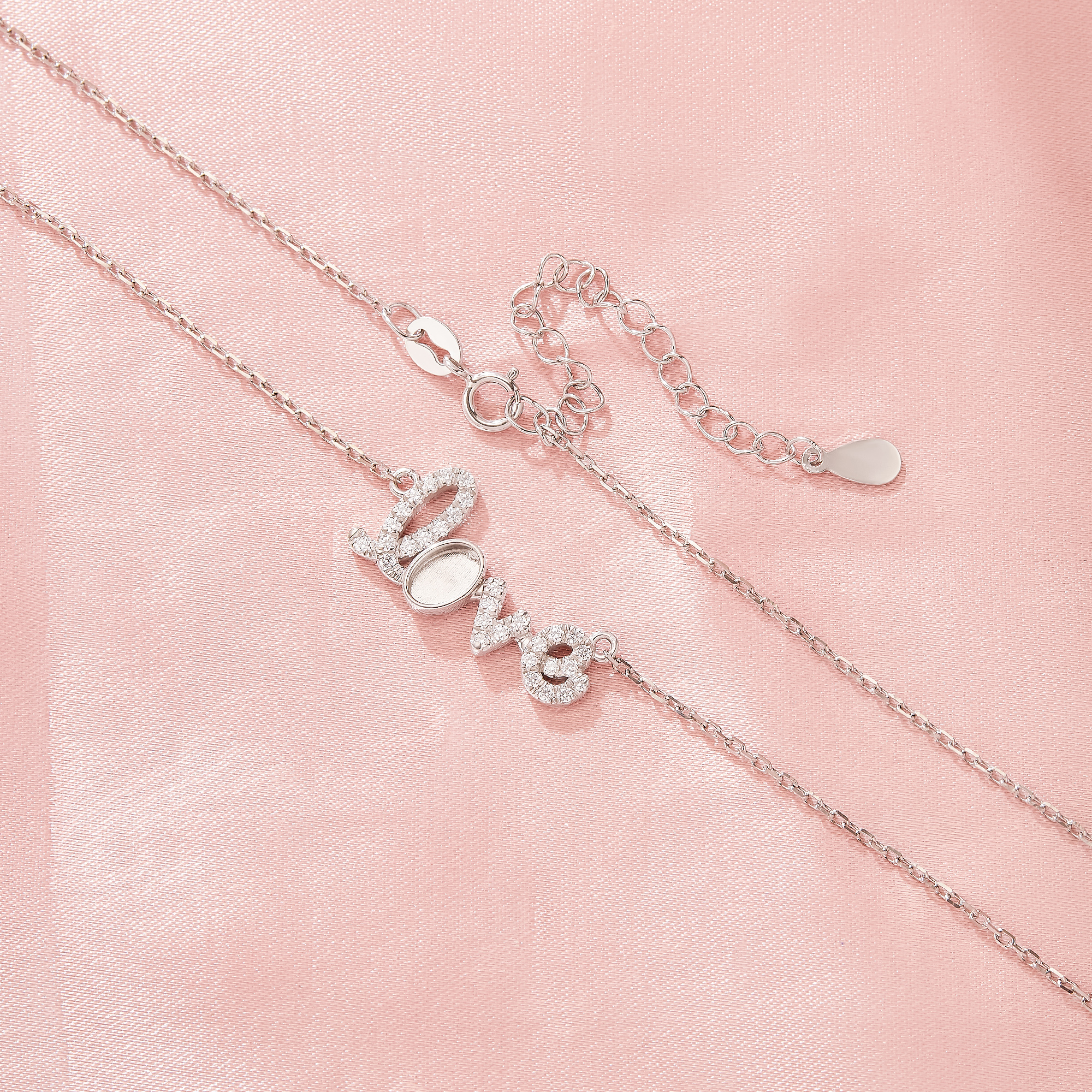 Keepsake Breast Milk Resin 4x6MM Oval Bezel Pendant Settings, Solid 925 Sterling Silver Necklace,LOVE Necklace With Chain 1431570-1