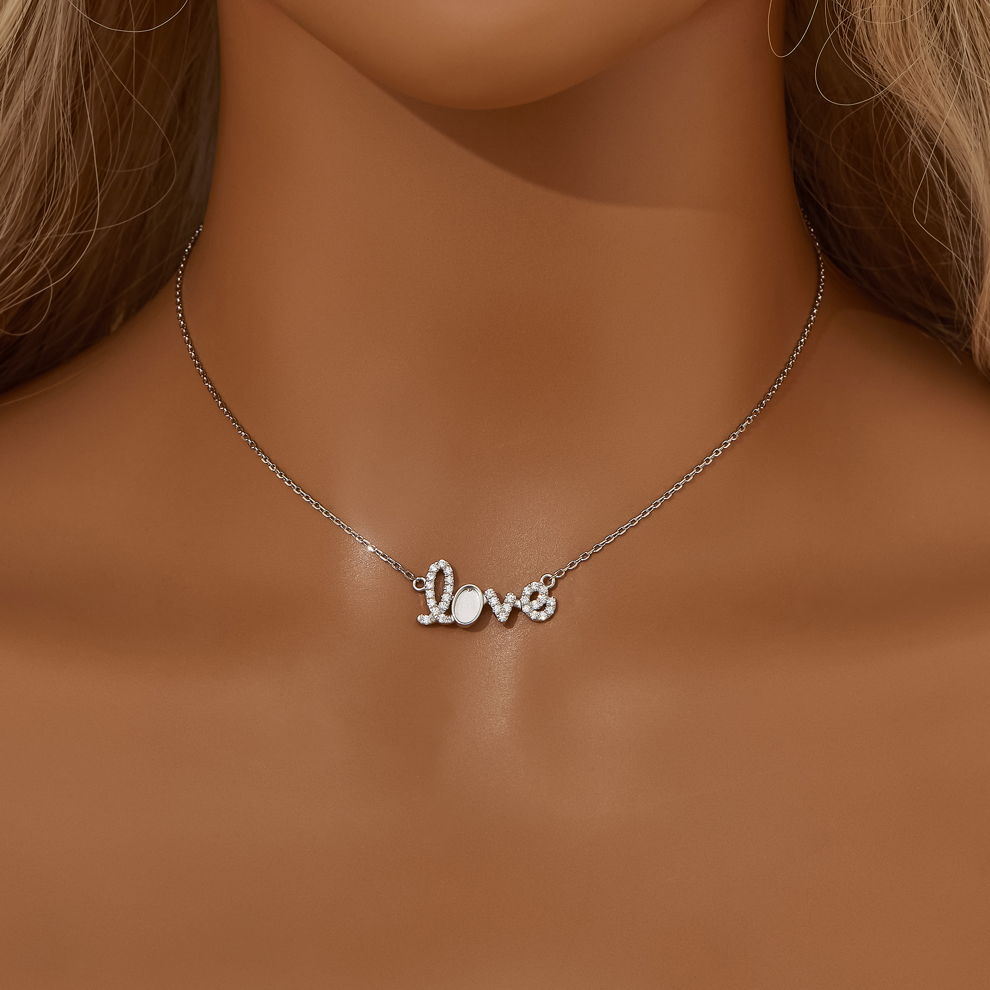 Keepsake Breast Milk Resin 4x6MM Oval Bezel LOVE Pendant Settings,Solid 14K 18K Gold Necklace Chain 1431570