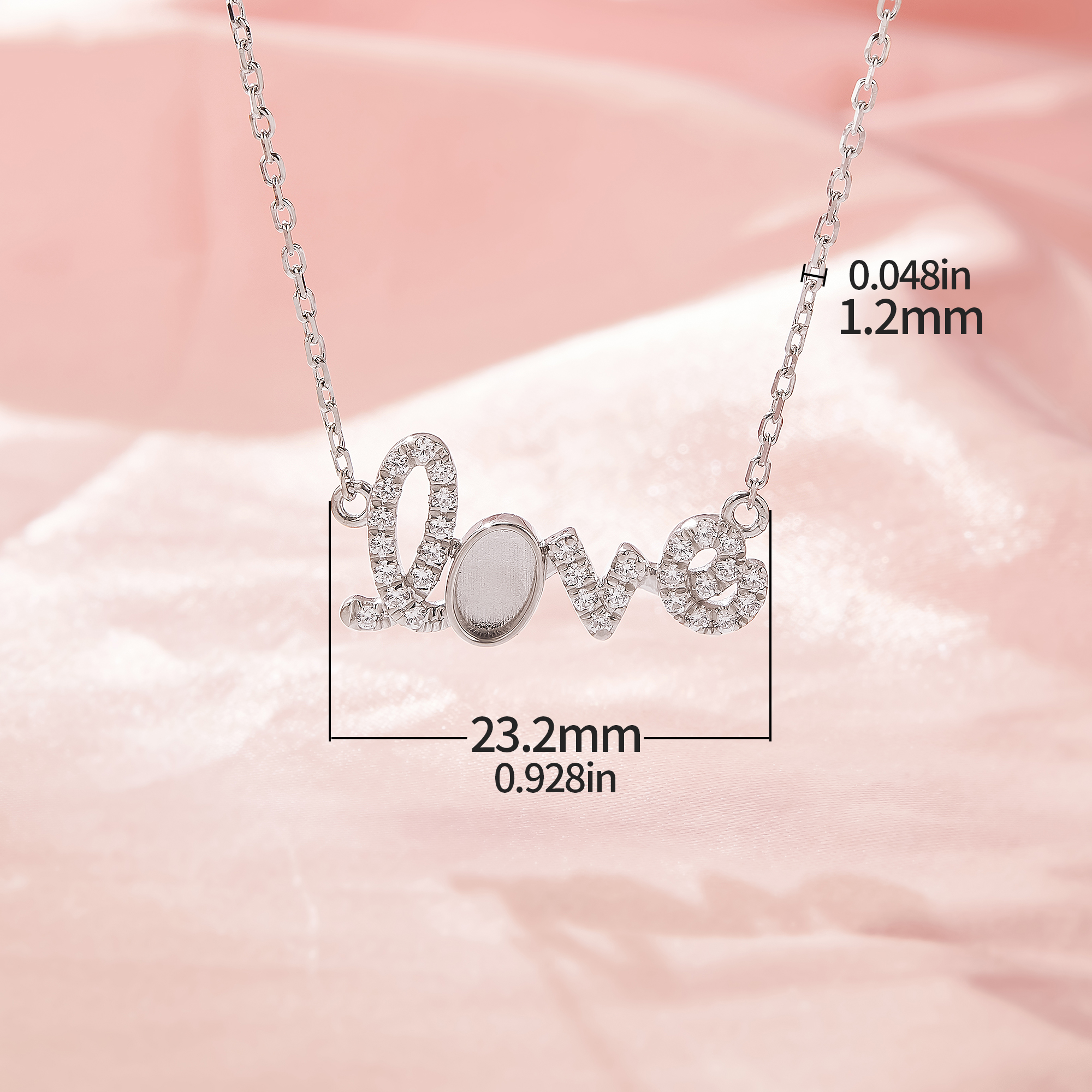 Keepsake Breast Milk Resin 4x6MM Oval Bezel LOVE Pendant Settings,Solid 14K 18K Gold Necklace Chain 1431570