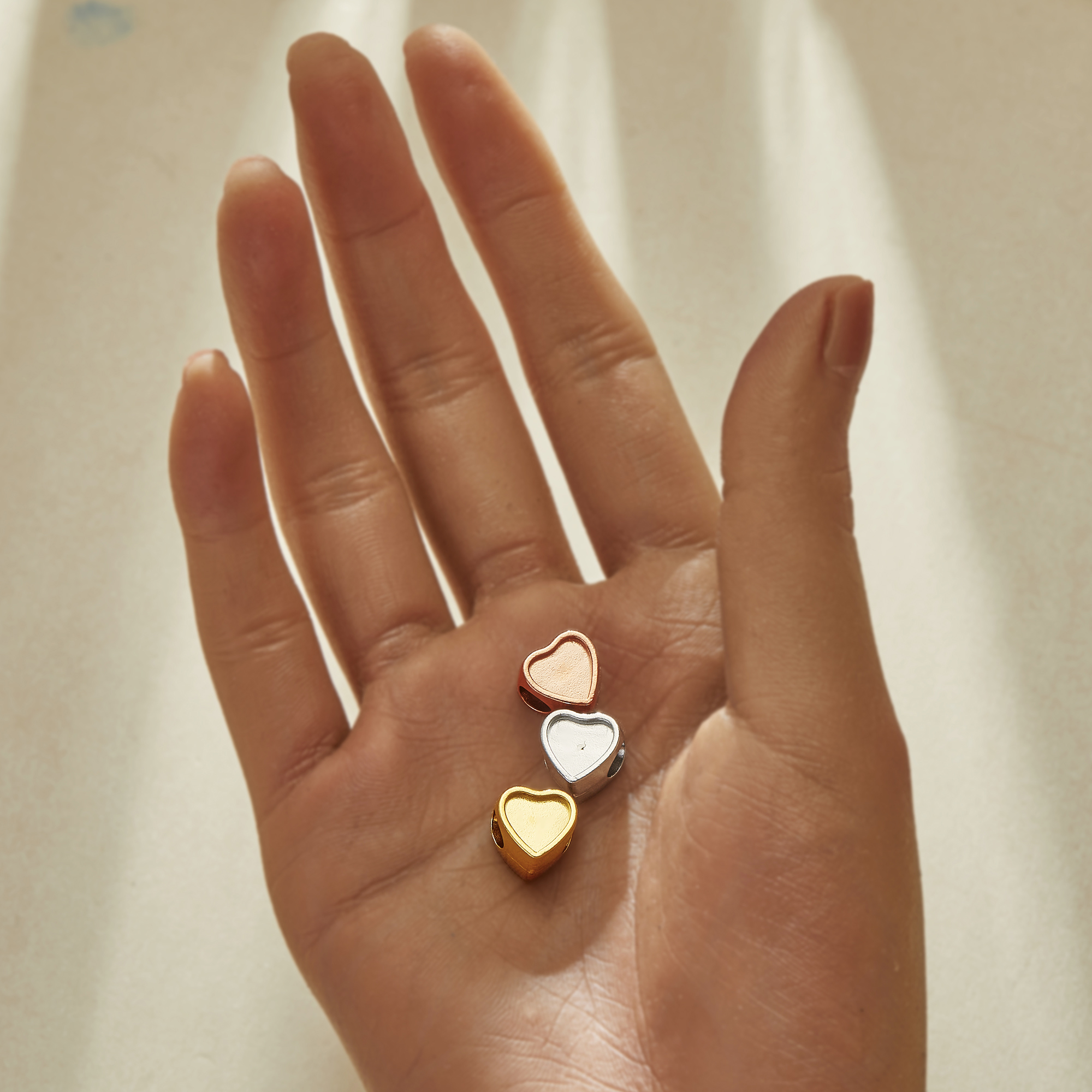 Keepsake Breast Milk Resin Stainless Steel Heart Bezel Beads Settings,Double Sides Big Hole Minimalist Pendant Beads with 4.5MM Hole,DIY Bead Supplies 1431577