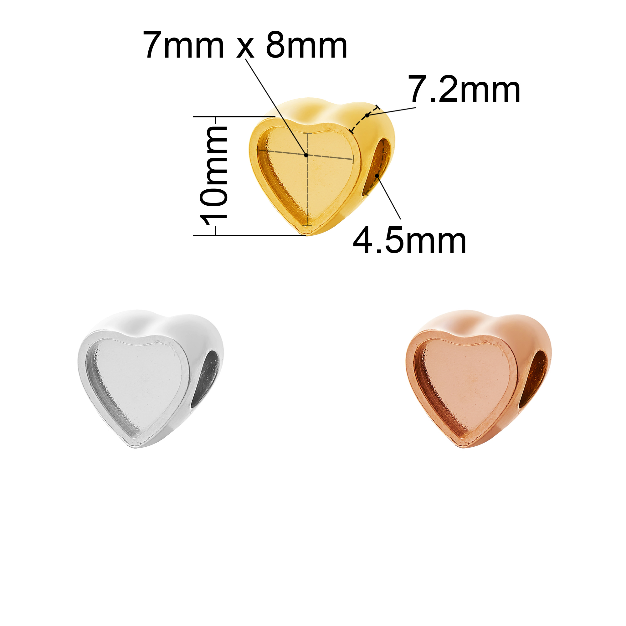 Keepsake Breast Milk Resin Stainless Steel Heart Bezel Beads Settings,Double Sides Big Hole Minimalist Pendant Beads with 4.5MM Hole,DIY Bead Supplies 1431577
