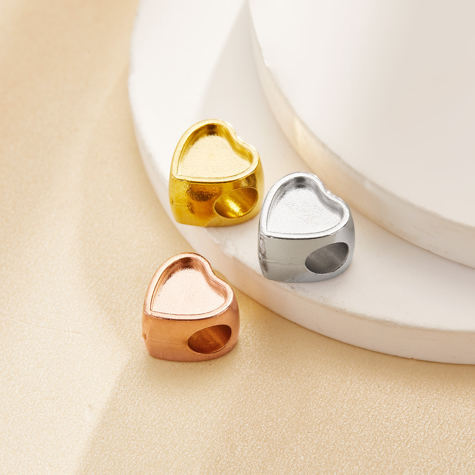 Keepsake Breast Milk Resin Stainless Steel Heart Bezel Beads Settings,Double Sides Big Hole Minimalist Pendant Beads with 4.5MM Hole,DIY Bead Supplies 1431577