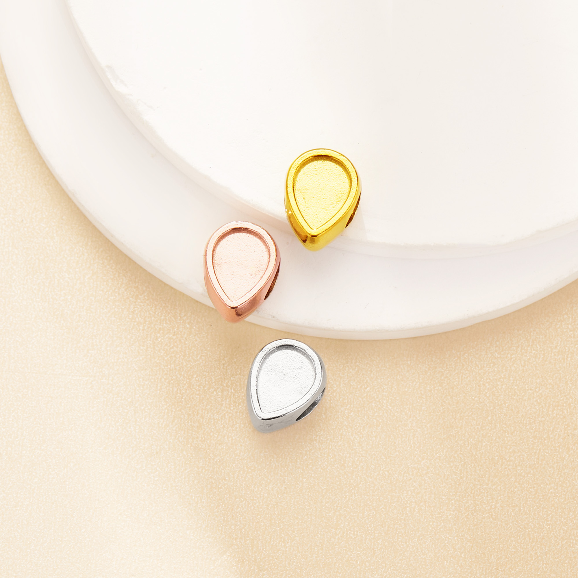 Keepsake Breast Milk Resin Stainless Steel Pear Bezel Beads Blank Settings,Double Sides Big Hole Minimalist Pendant Beads with 4.5MM Hole,DIY Bead Supplies 1431578