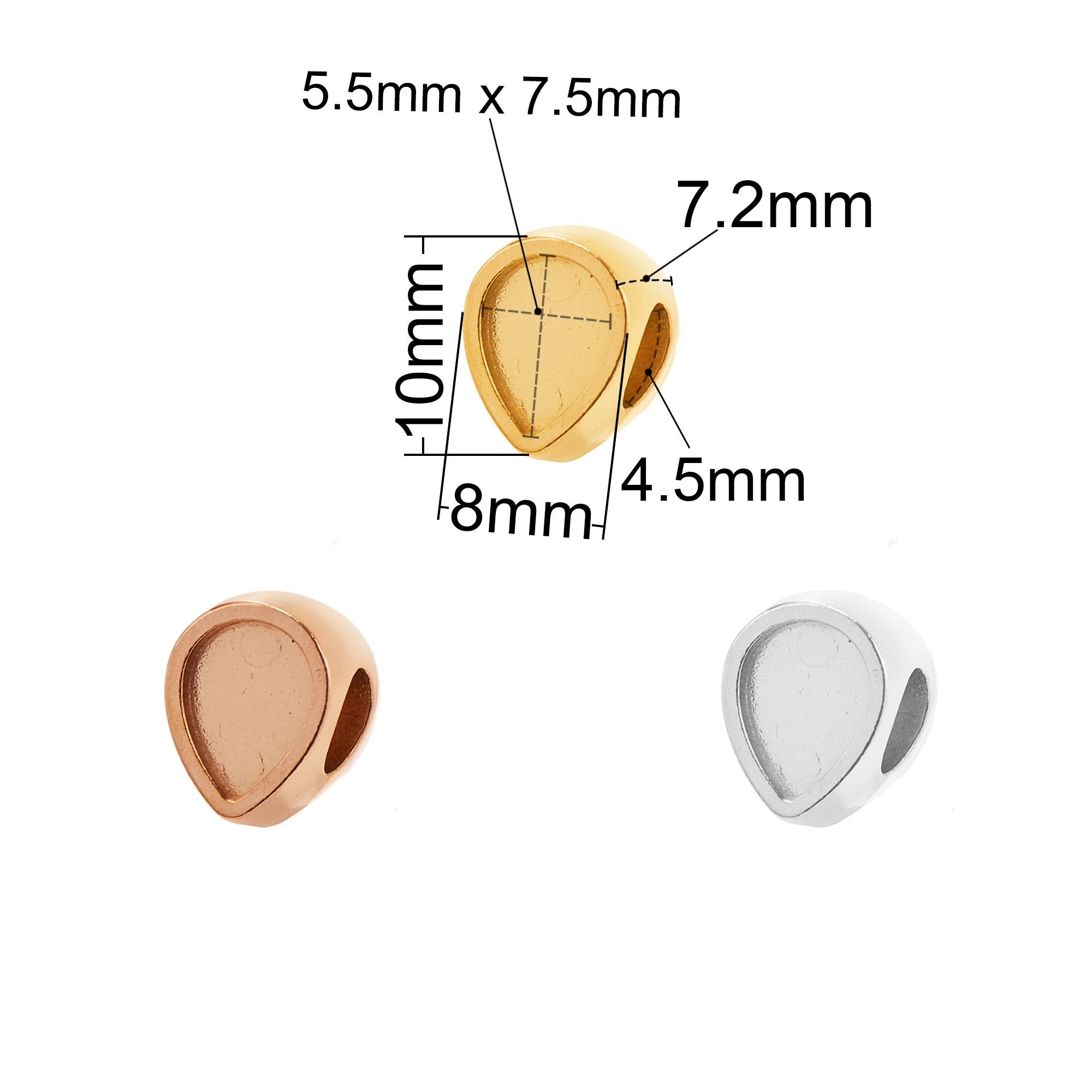 Keepsake Breast Milk Resin Stainless Steel Pear Bezel Beads Blank Settings,Double Sides Big Hole Minimalist Pendant Beads with 4.5MM Hole,DIY Bead Supplies 1431578