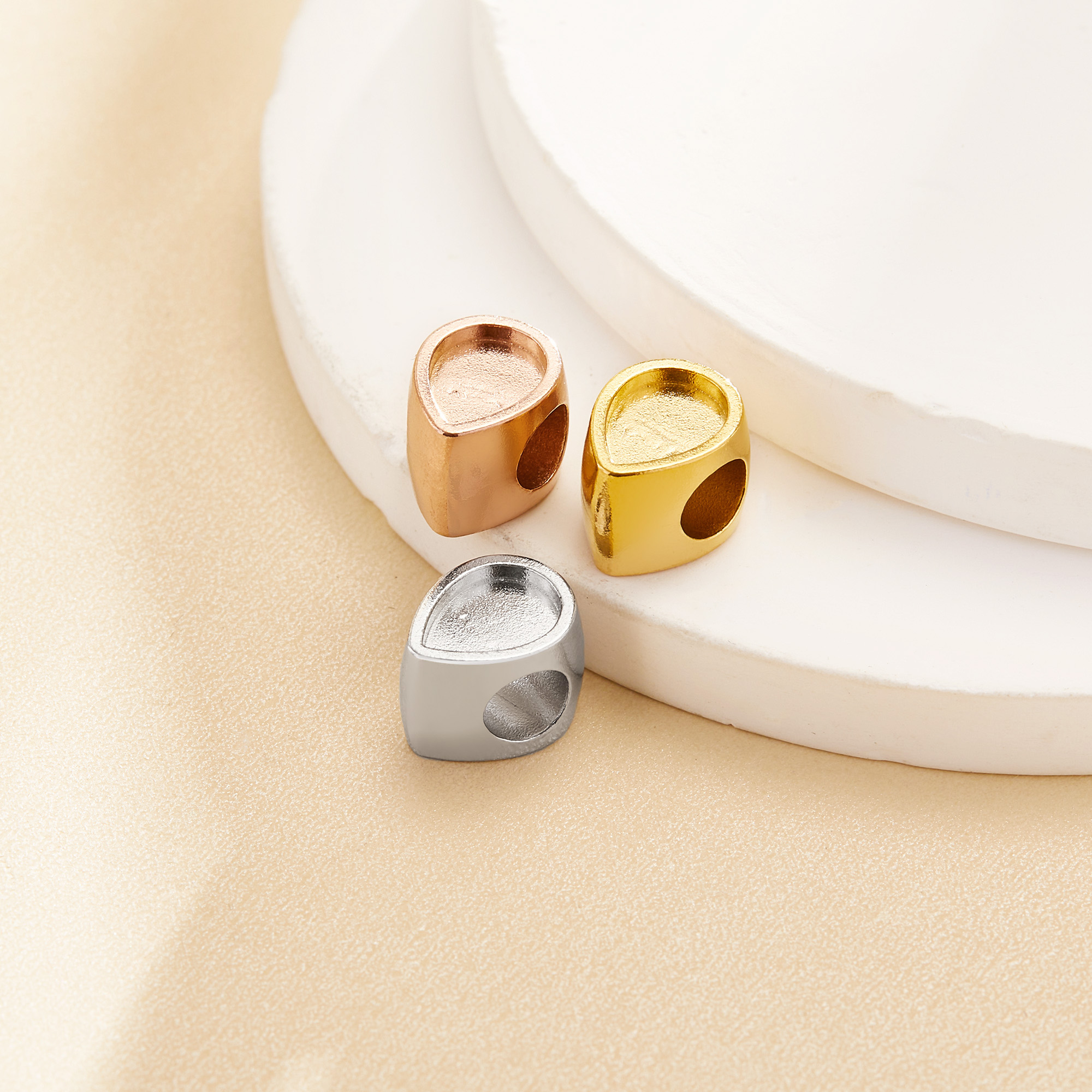 Keepsake Breast Milk Resin Stainless Steel Pear Bezel Beads Blank Settings,Double Sides Big Hole Minimalist Pendant Beads with 4.5MM Hole,DIY Bead Supplies 1431578