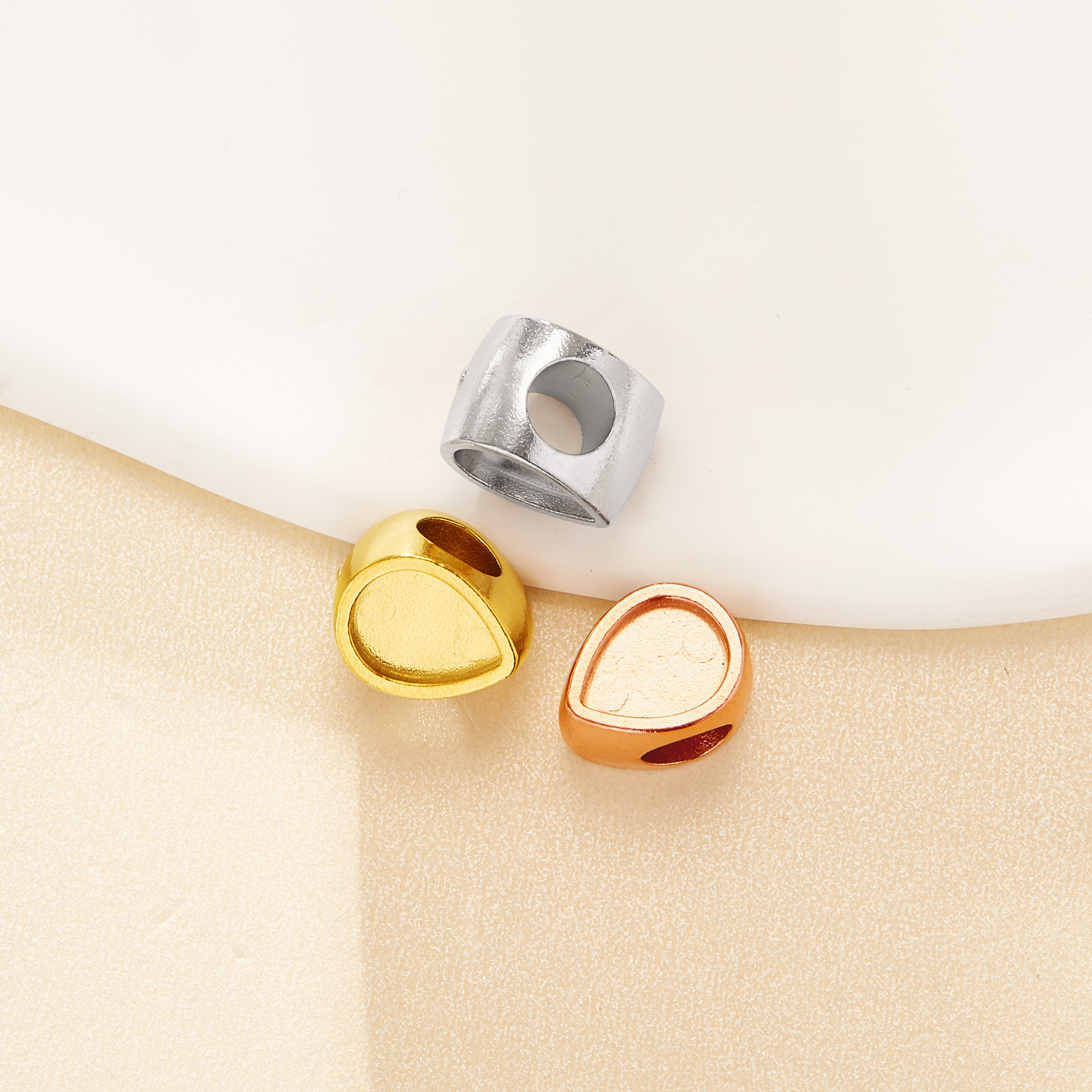 Keepsake Breast Milk Resin Stainless Steel Pear Bezel Beads Blank Settings,Double Sides Big Hole Minimalist Pendant Beads with 4.5MM Hole,DIY Bead Supplies 1431578