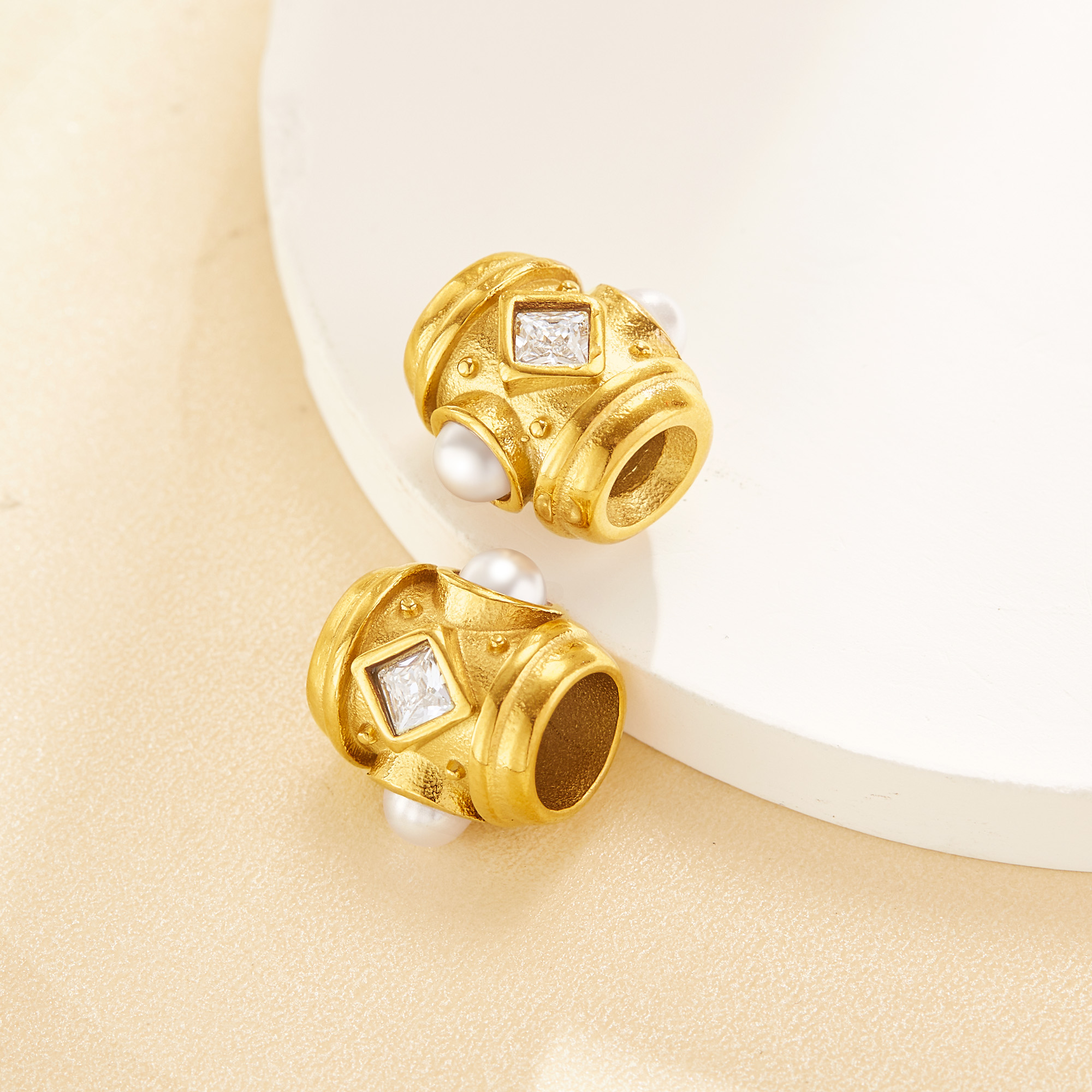 Tube Spacer Big Hole Beads,Gold Plated Stainless Steel Double Sides Hole Pendant Beads with 5MM Hole,Vintage Style Beads,DIY Bead Supplies 1431580