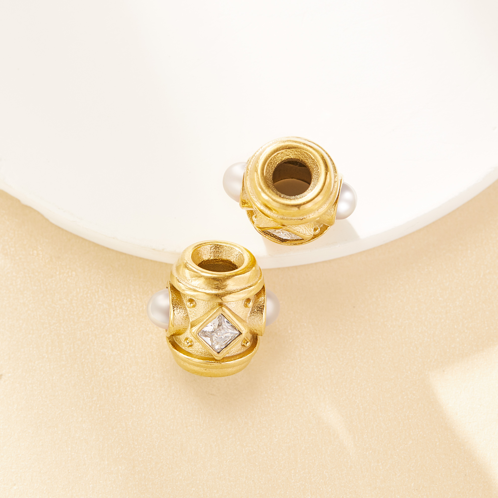 Tube Spacer Big Hole Beads,Gold Plated Stainless Steel Double Sides Hole Pendant Beads with 5MM Hole,Vintage Style Beads,DIY Bead Supplies 1431580