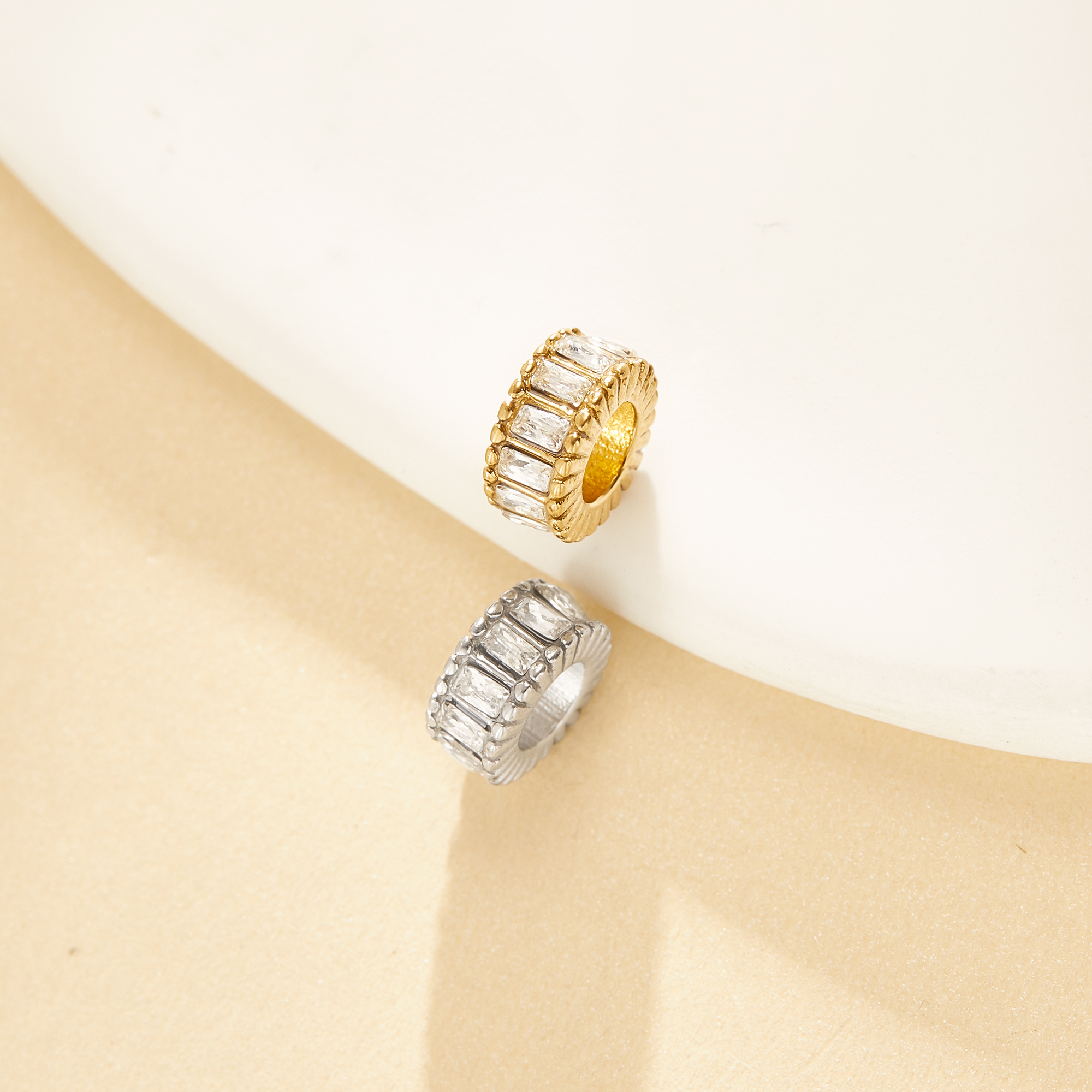 Spacer Big Hole Round Beads,Gold Plated Stainless Steel Double Sides Big Hole Pendant Beads with 4MM Hole,DIY Pendant Bead Supplies 1431583