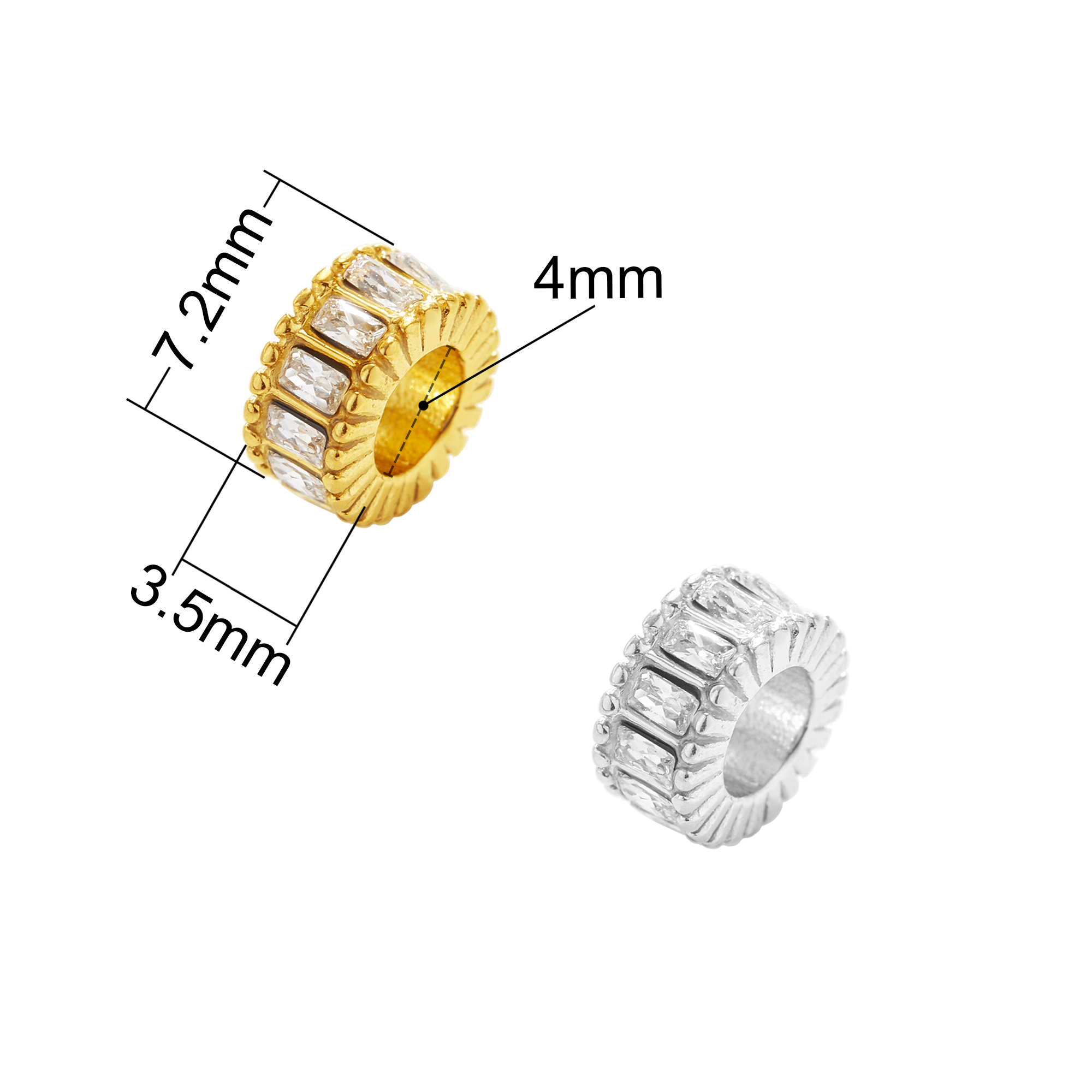 Spacer Big Hole Round Beads,Gold Plated Stainless Steel Double Sides Big Hole Pendant Beads with 4MM Hole,DIY Pendant Bead Supplies 1431583