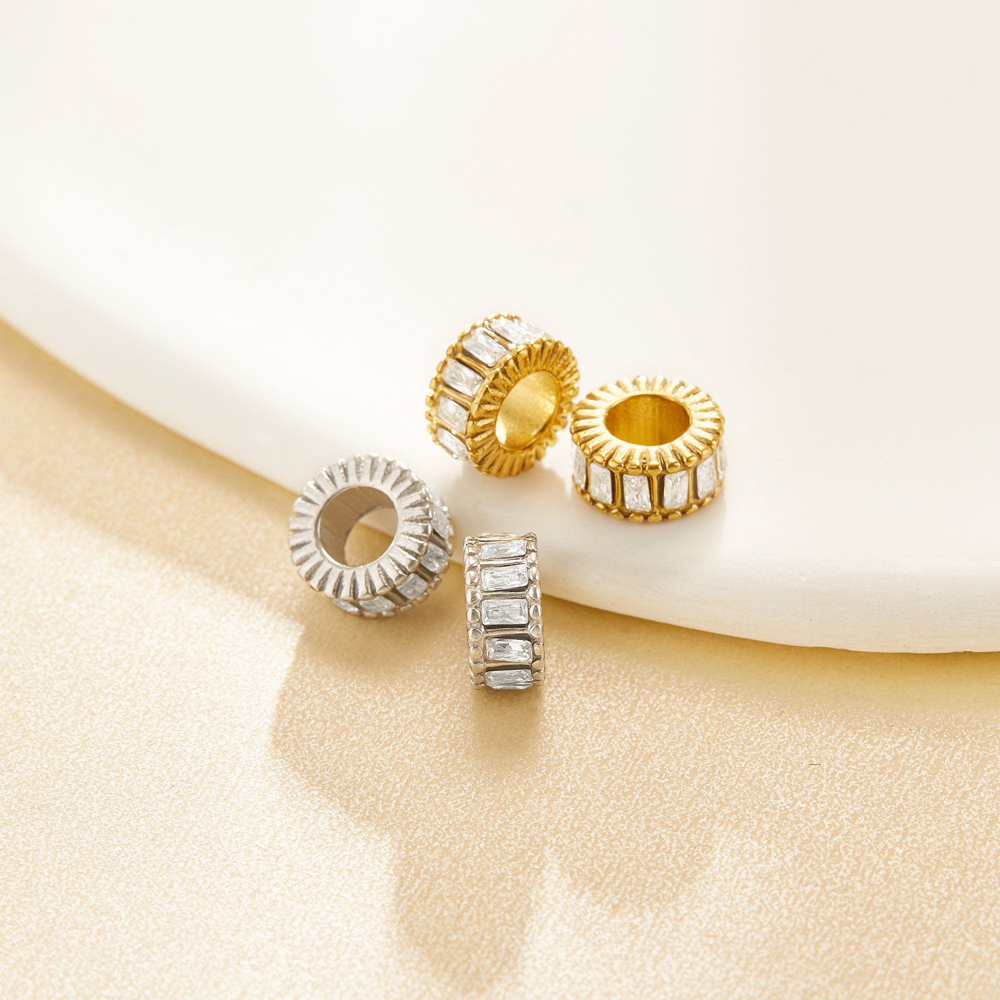 Spacer Big Hole Round Beads,Gold Plated Stainless Steel Double Sides Big Hole Pendant Beads with 4MM Hole,DIY Pendant Bead Supplies 1431583