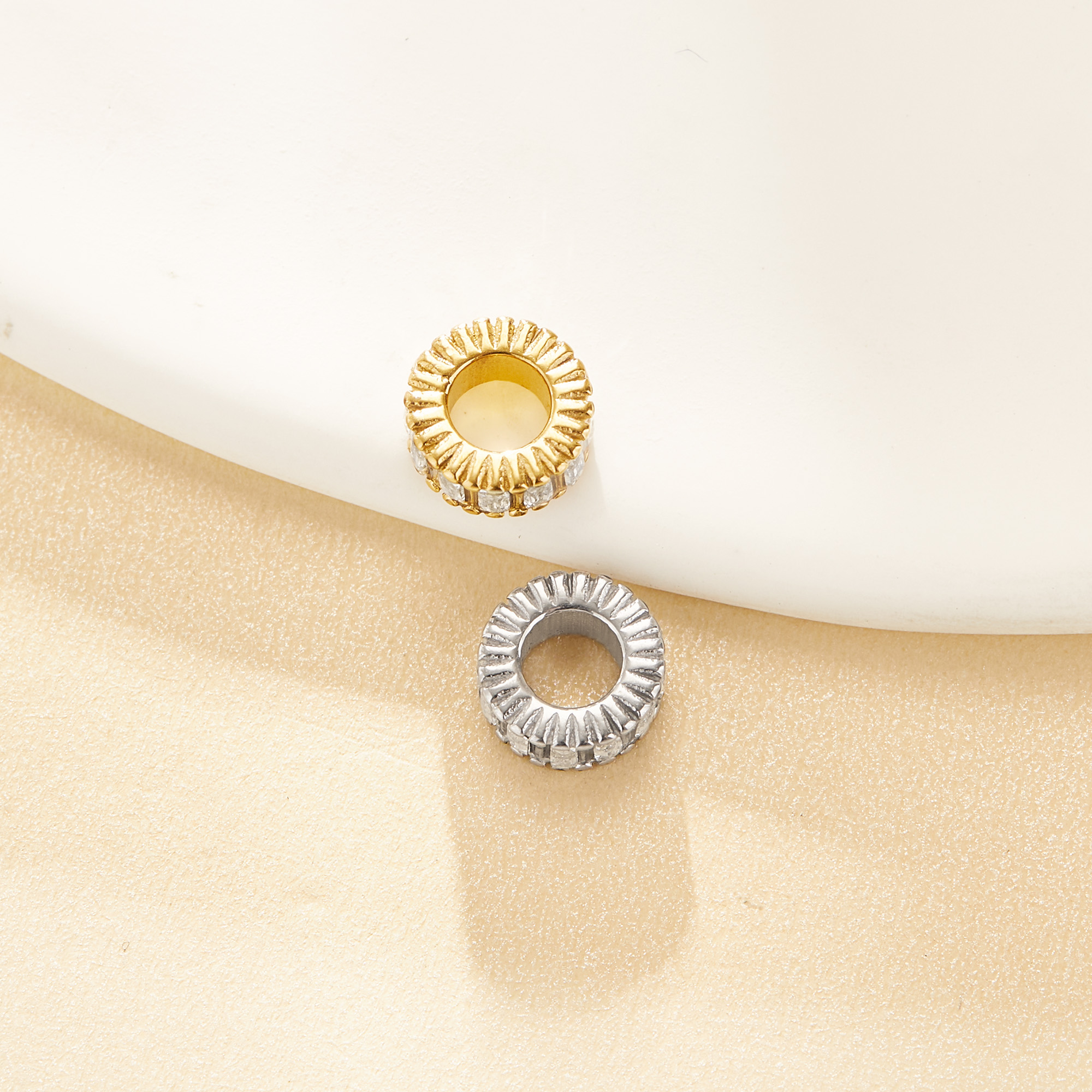 Spacer Big Hole Round Beads,Gold Plated Stainless Steel Double Sides Big Hole Pendant Beads with 4MM Hole,DIY Pendant Bead Supplies 1431583