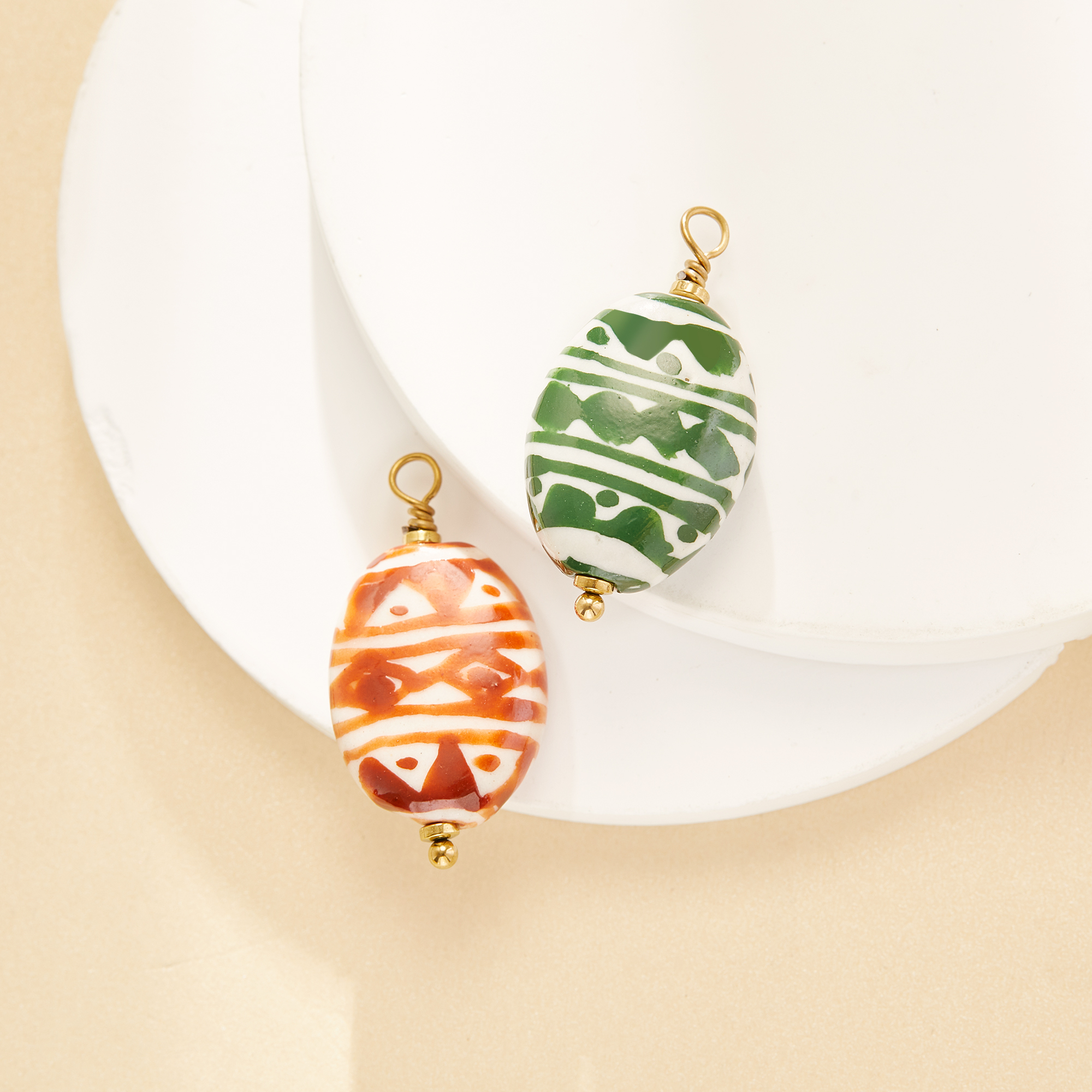 16x20MM Oval Ceramic Bead Pendnat Charm,Stainless Steel Minimalist Pendant Charm With Loop,DIY Pendant Supplies 1431584