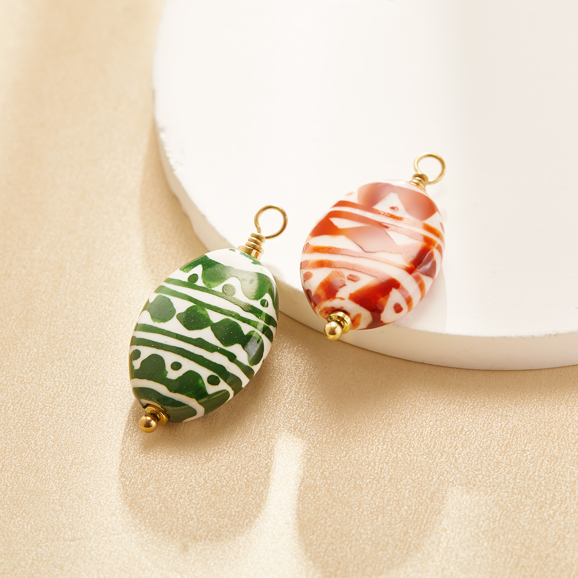 16x20MM Oval Ceramic Bead Pendnat Charm,Stainless Steel Minimalist Pendant Charm With Loop,DIY Pendant Supplies 1431584