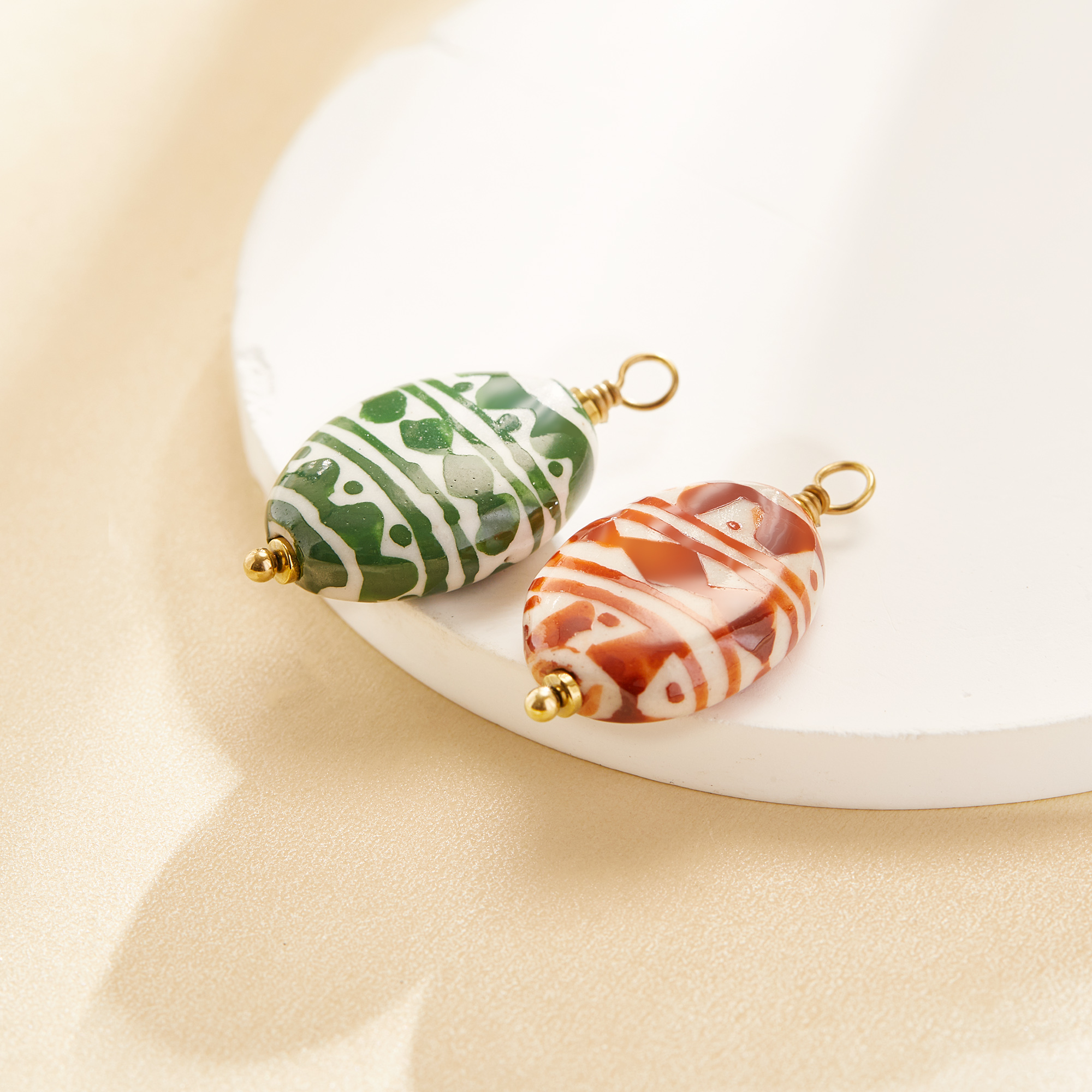 16x20MM Oval Ceramic Bead Pendnat Charm,Stainless Steel Minimalist Pendant Charm With Loop,DIY Pendant Supplies 1431584