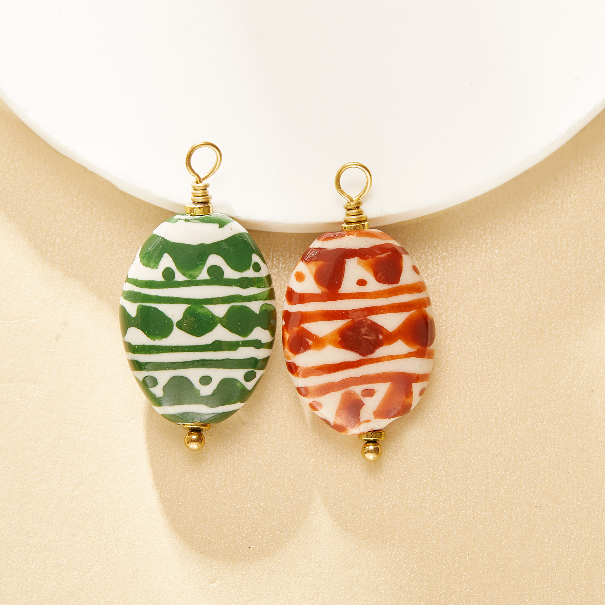 16x20MM Oval Ceramic Bead Pendnat Charm,Stainless Steel Minimalist Pendant Charm With Loop,DIY Pendant Supplies 1431584