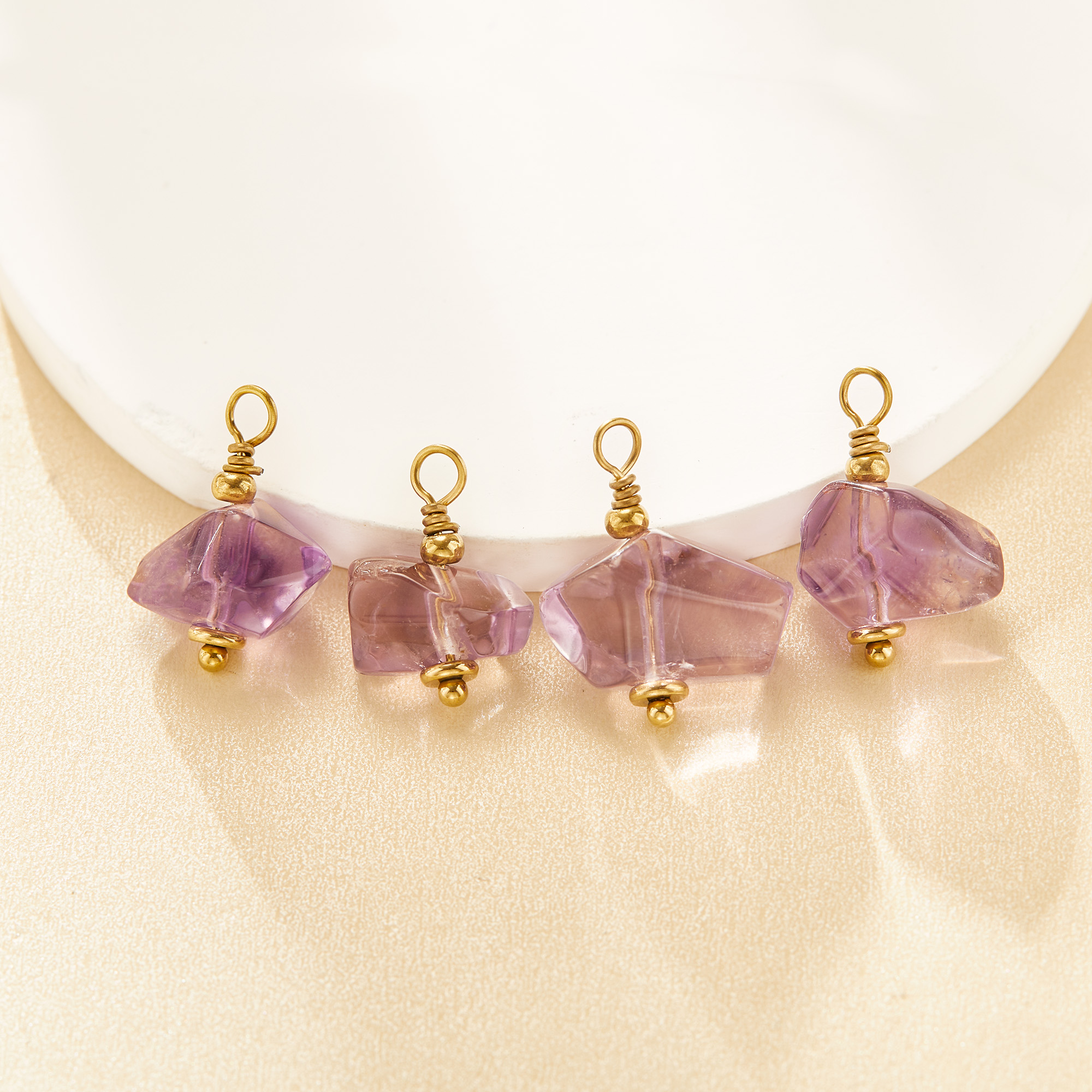 10-15MM Irregular Nature Purple Amethyst Stone Charm Pendant,Stainless Steel Minimalist Pendant Charm With Loop,DIY Pendant Supplies 1431585