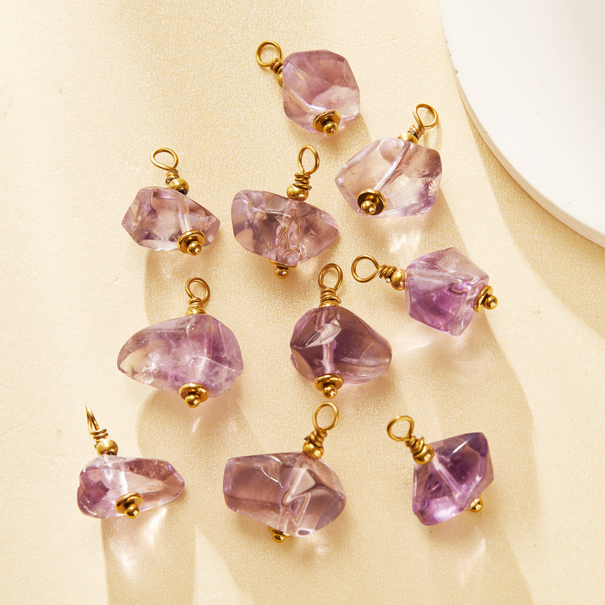 10-15MM Irregular Nature Purple Amethyst Stone Charm Pendant,Stainless Steel Minimalist Pendant Charm With Loop,DIY Pendant Supplies 1431585