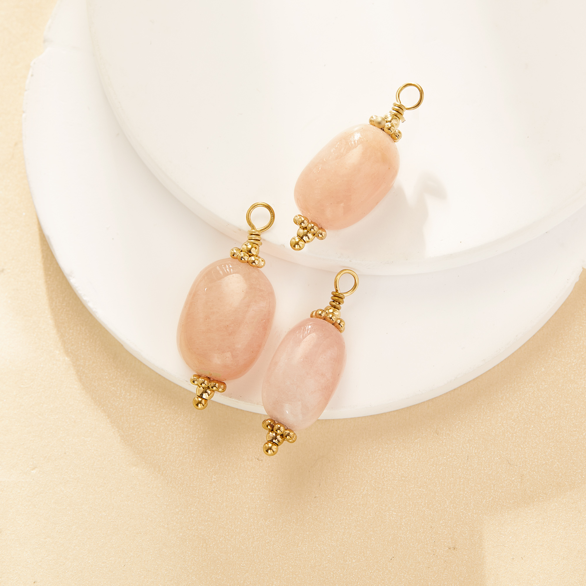 13-20MM Irregular Nature Pink Rose Quartz Bead Pendant Charm,Stainless Steel Minimalist Pendant Charm With Loop,DIY Pendant Supplies 1431586