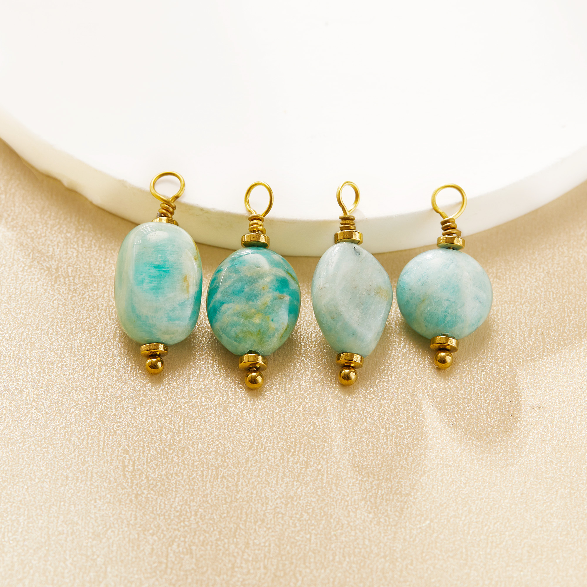 8-14MM Irregular Nature Amazonite Stone Pendant Charm,Stainless Steel Minimalist Pendant Charm With Loop,DIY Pendant Supplies 1431587