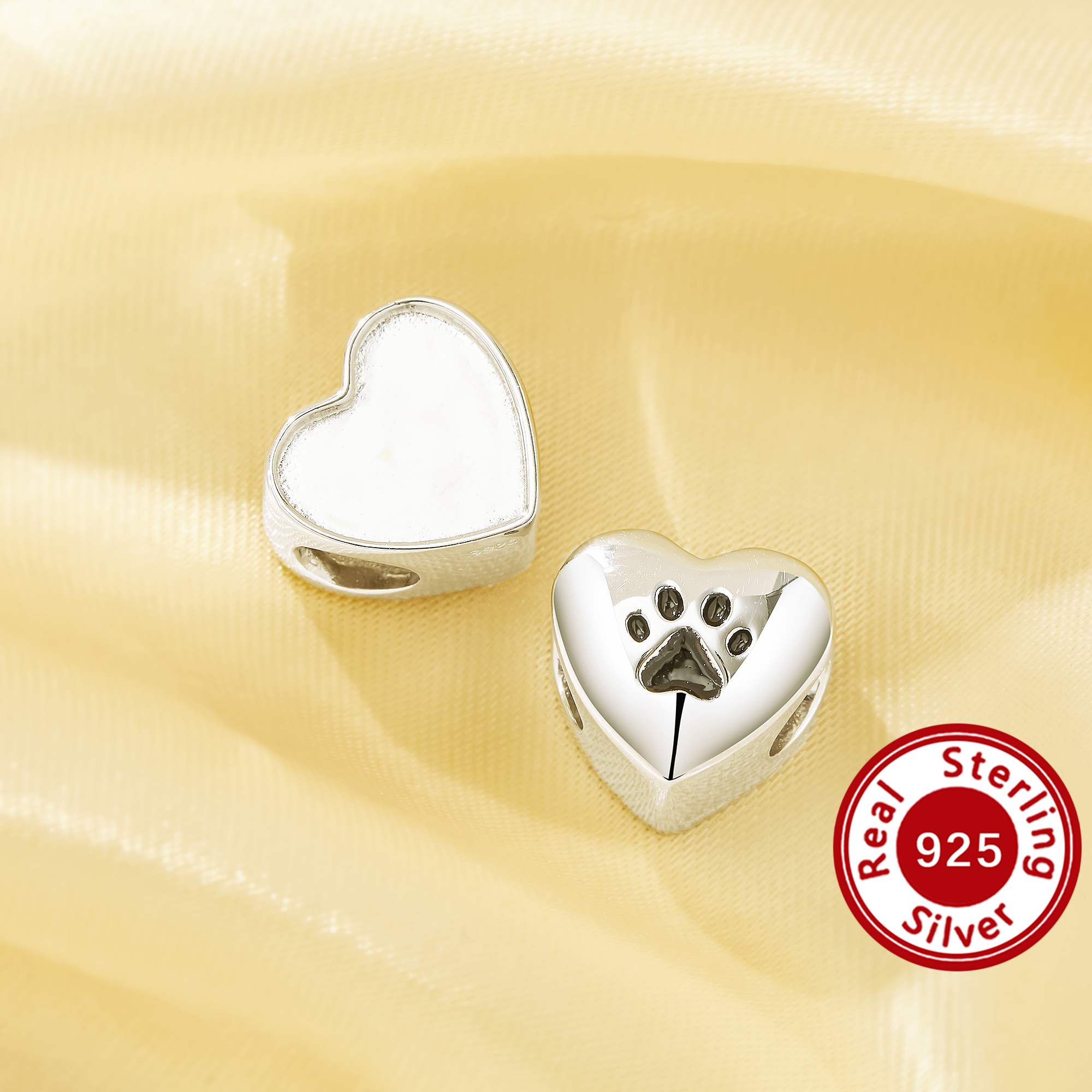 Keepsake Breast Milk Resin Heart Bezel Beads Settings,Double Sides Big Hole Solid 925 Sterling Silver Dog Paw Pendant Beads with 4.5MM Hole,DIY Pendant Supplies 1431588