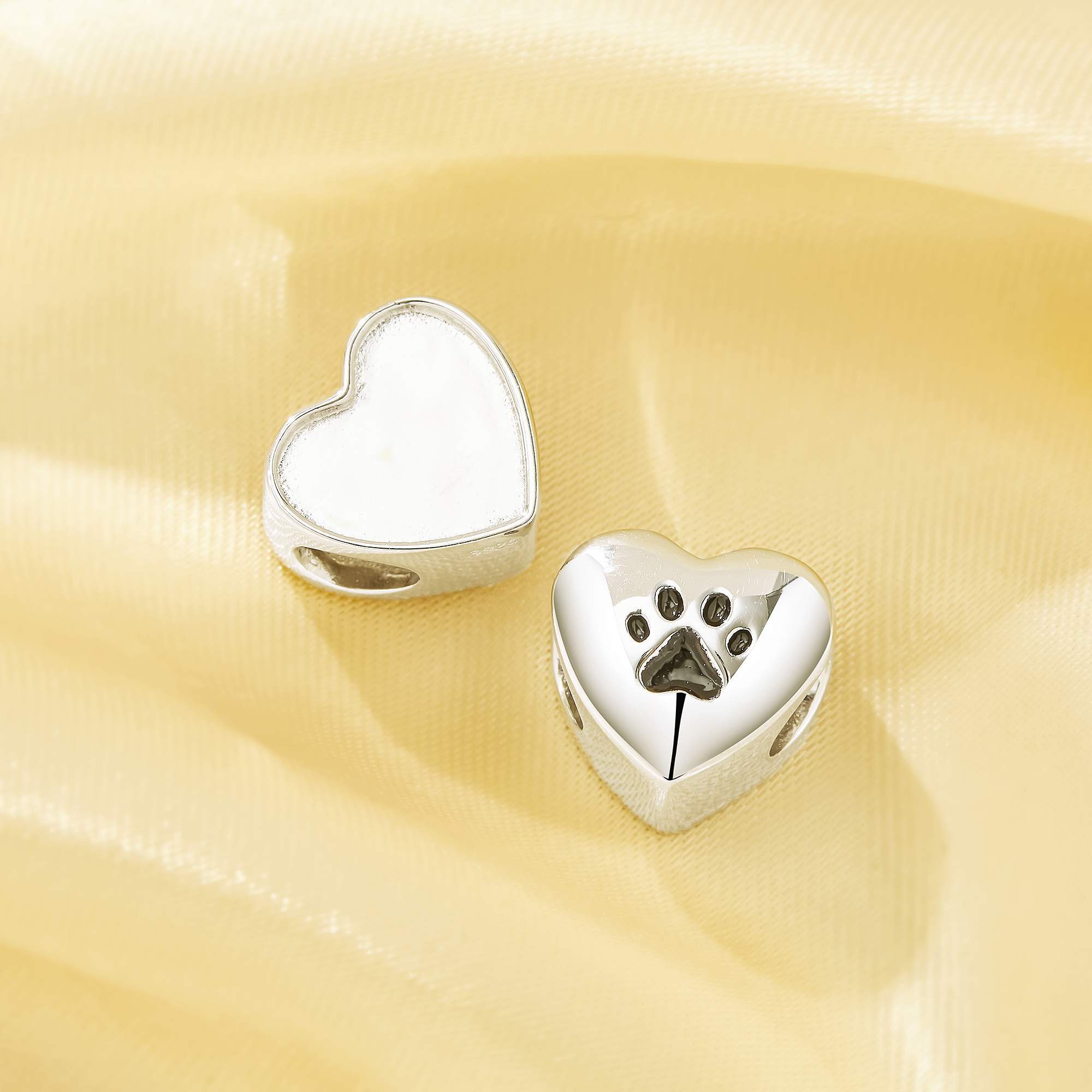 Keepsake Breast Milk Resin Heart Bezel Beads Settings,Double Sides Big Hole Solid 925 Sterling Silver Dog Paw Pendant Beads with 4.5MM Hole,DIY Pendant Supplies 1431588