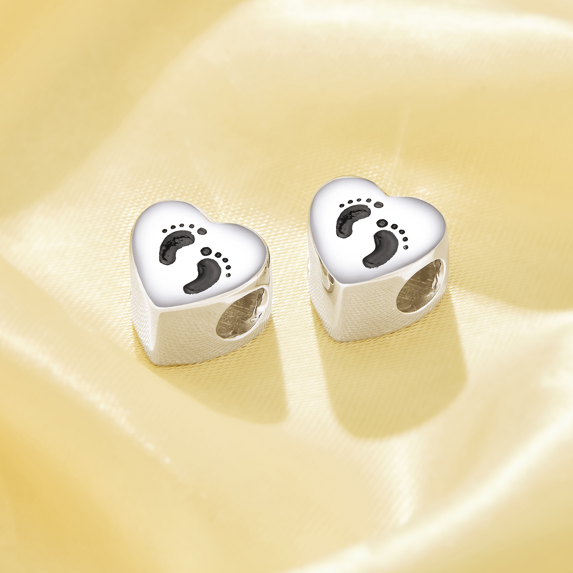 Keepsake Breast Milk Resin Heart Bezel Beads Settings,Double Sides Big Hole Solid 925 Sterling Silver Footprint Pendant Beads with 5MM Hole,DIY Pendant Supplies 1431590