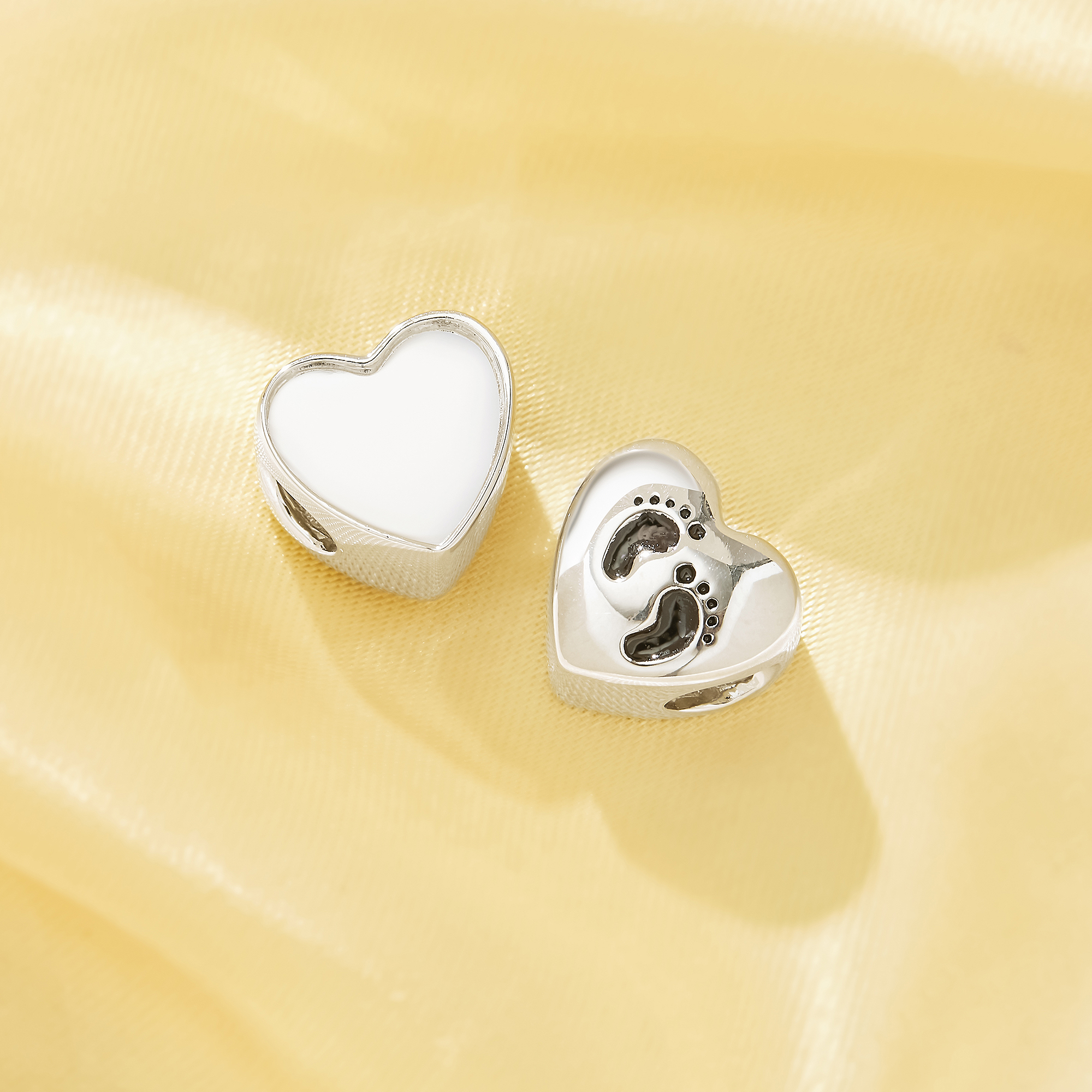 Keepsake Breast Milk Resin Heart Bezel Beads Settings,Double Sides Big Hole Solid 925 Sterling Silver Footprint Pendant Beads with 5MM Hole,DIY Pendant Supplies 1431590