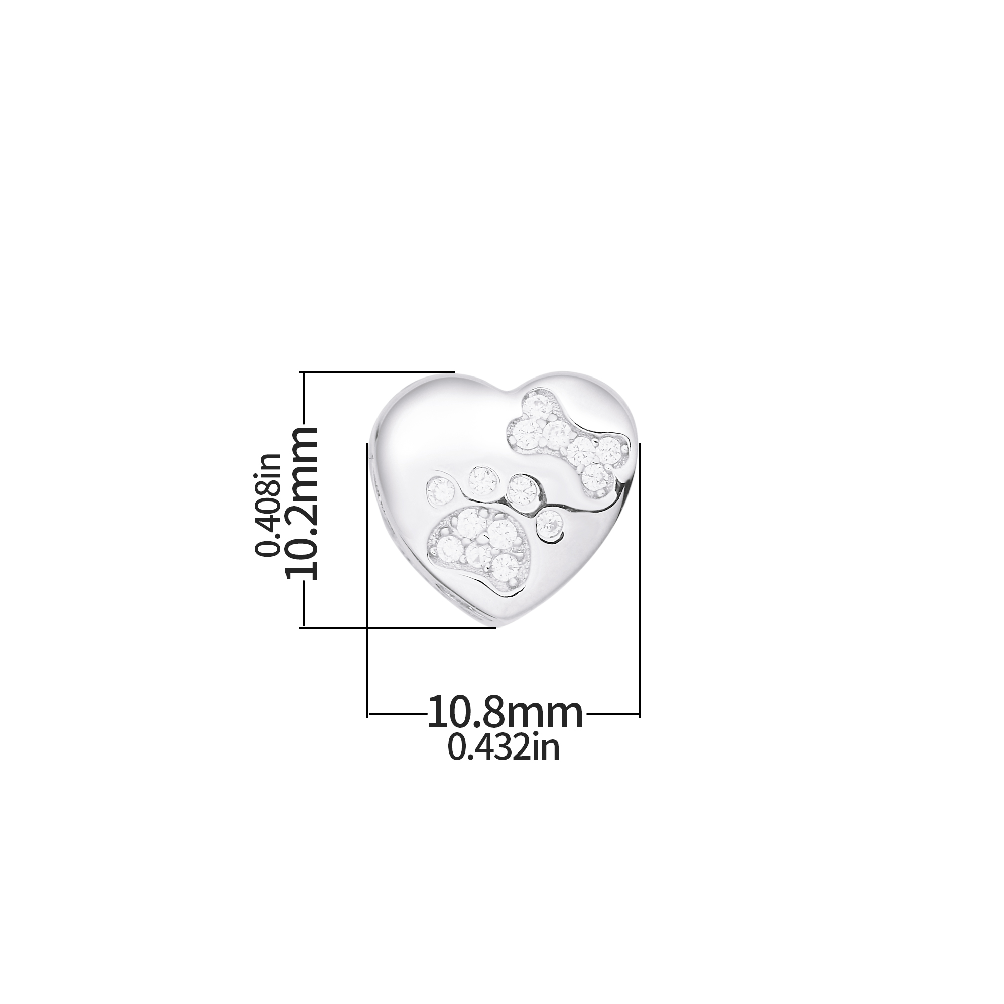 Keepsake Breast Milk Resin Heart Bezel Beads Settings,Double Sides Big Hole Solid 925 Sterling Silver Dog Paw And Bone Pendant Beads with 5MM Hole,DIY Pendant Supplies 1431591