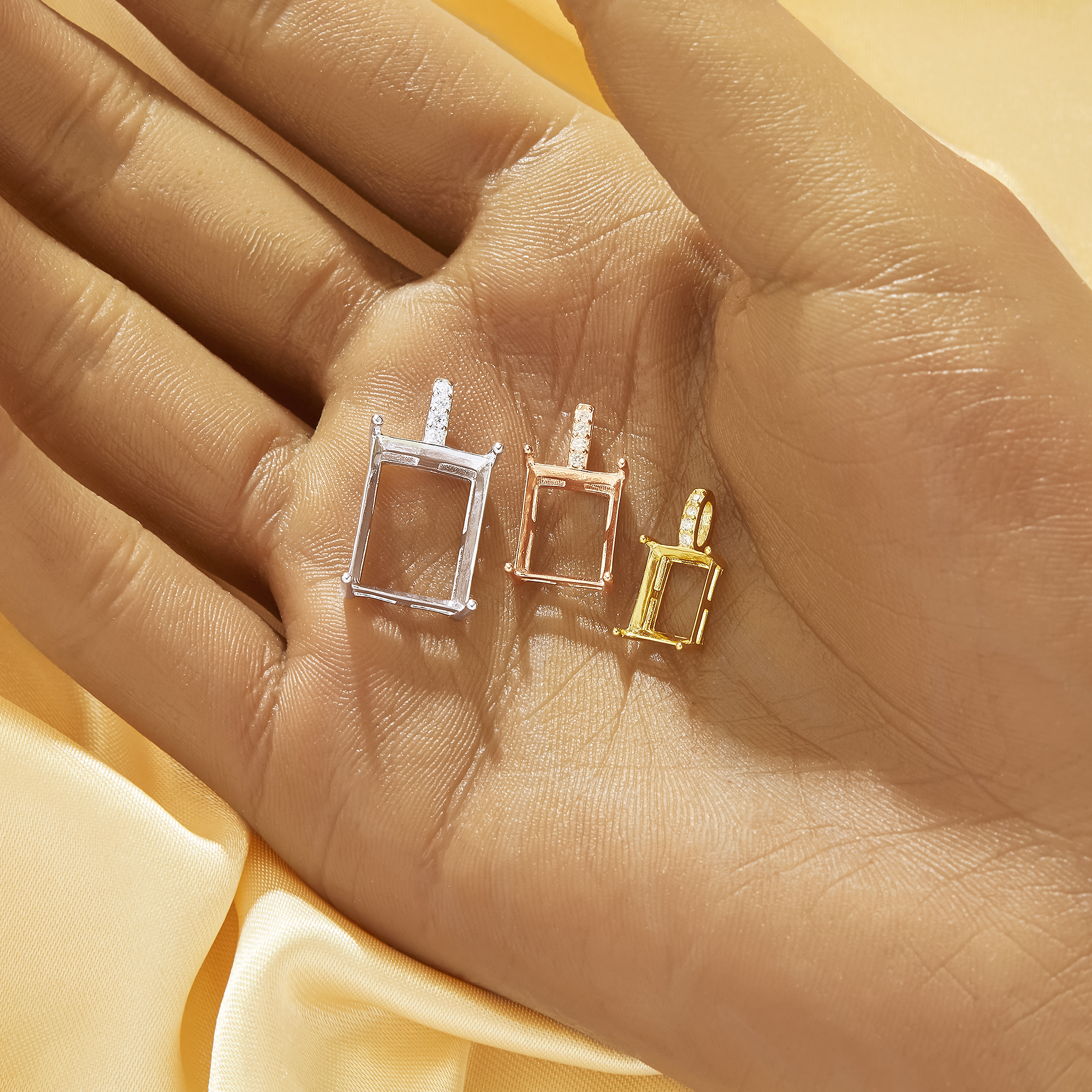 Rectangle Prong Pendant Bezel Settings,Solid 925 Sterling Silver Rose Gold Plated Pendant Charm,Simple Rectangle Pendant,DIY Pendant Supplies 1431592