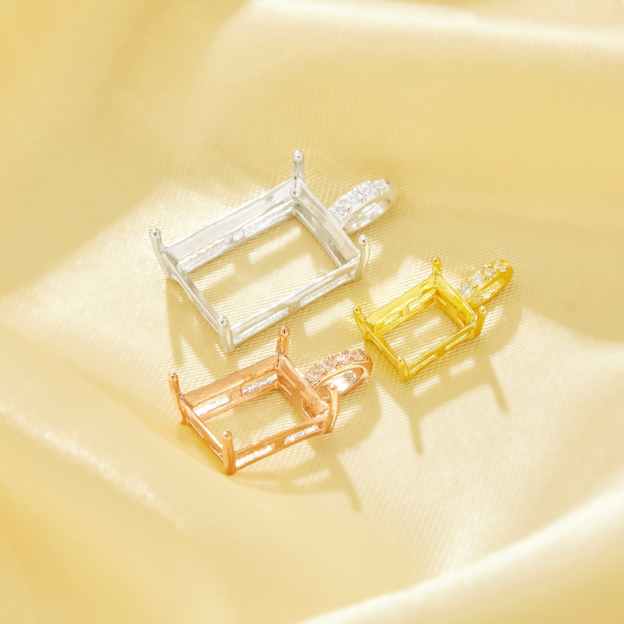 Rectangle Prong Pendant Bezel Settings,Solid 925 Sterling Silver Rose Gold Plated Pendant Charm,Simple Rectangle Pendant,DIY Pendant Supplies 1431592