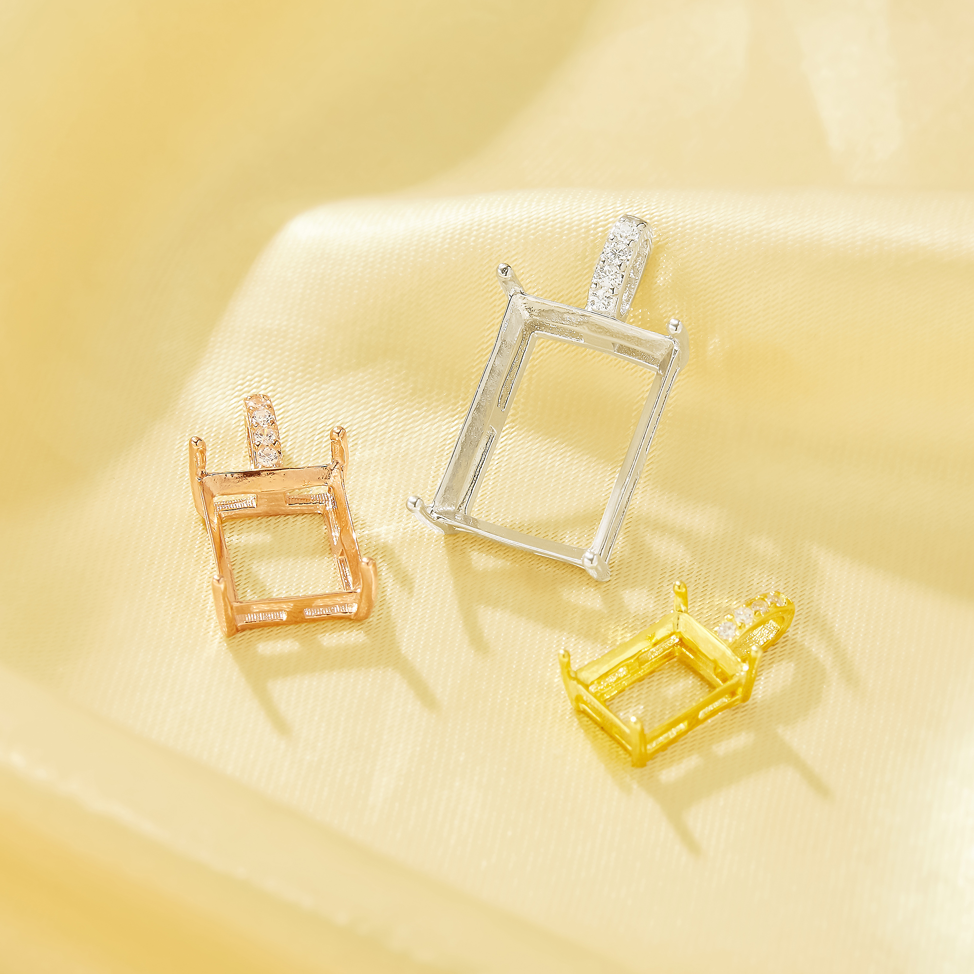 Rectangle Prong Pendant Bezel Settings,Solid 925 Sterling Silver Rose Gold Plated Pendant Charm,Simple Rectangle Pendant,DIY Pendant Supplies 1431592