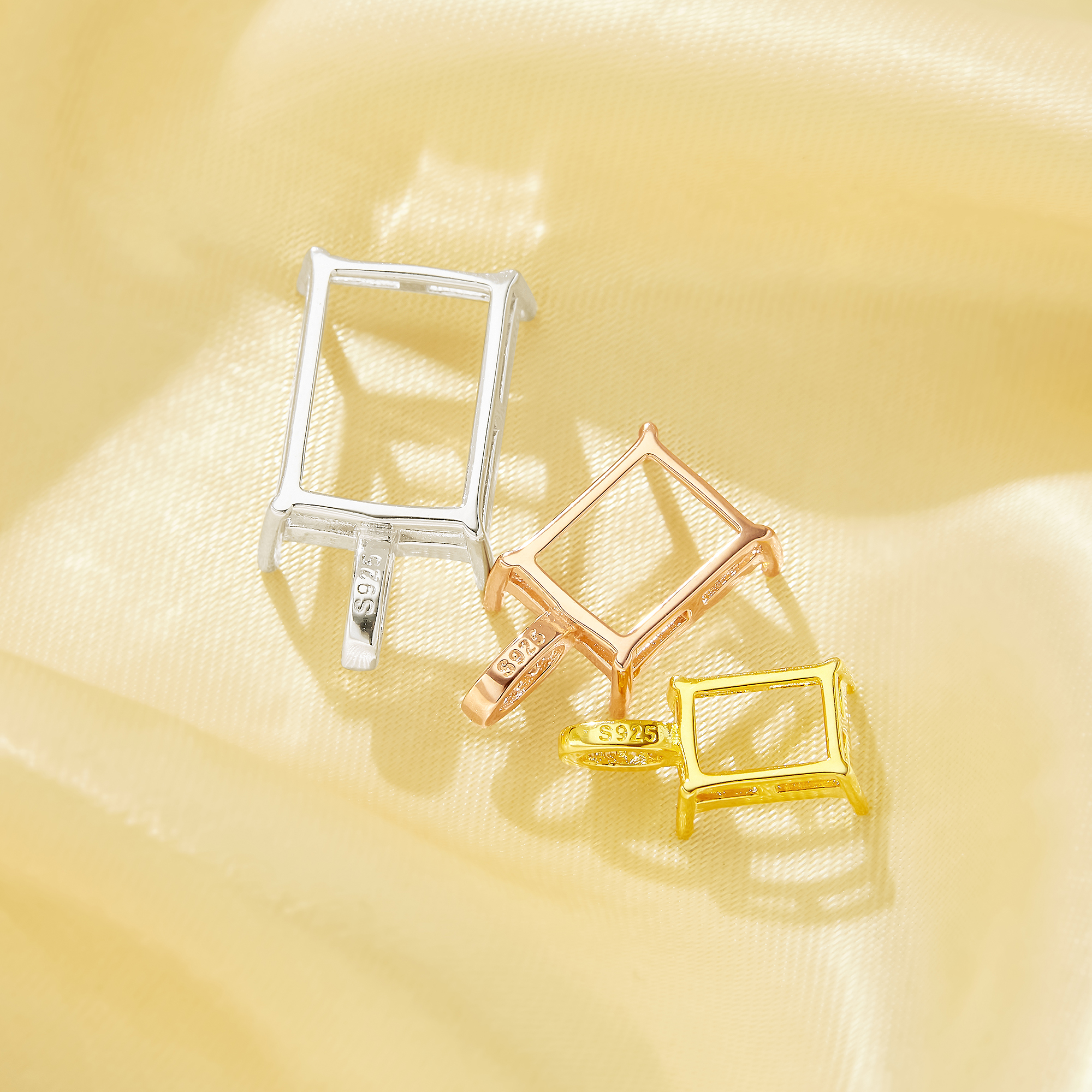 Rectangle Prong Pendant Bezel Settings,Solid 925 Sterling Silver Rose Gold Plated Pendant Charm,Simple Rectangle Pendant,DIY Pendant Supplies 1431592