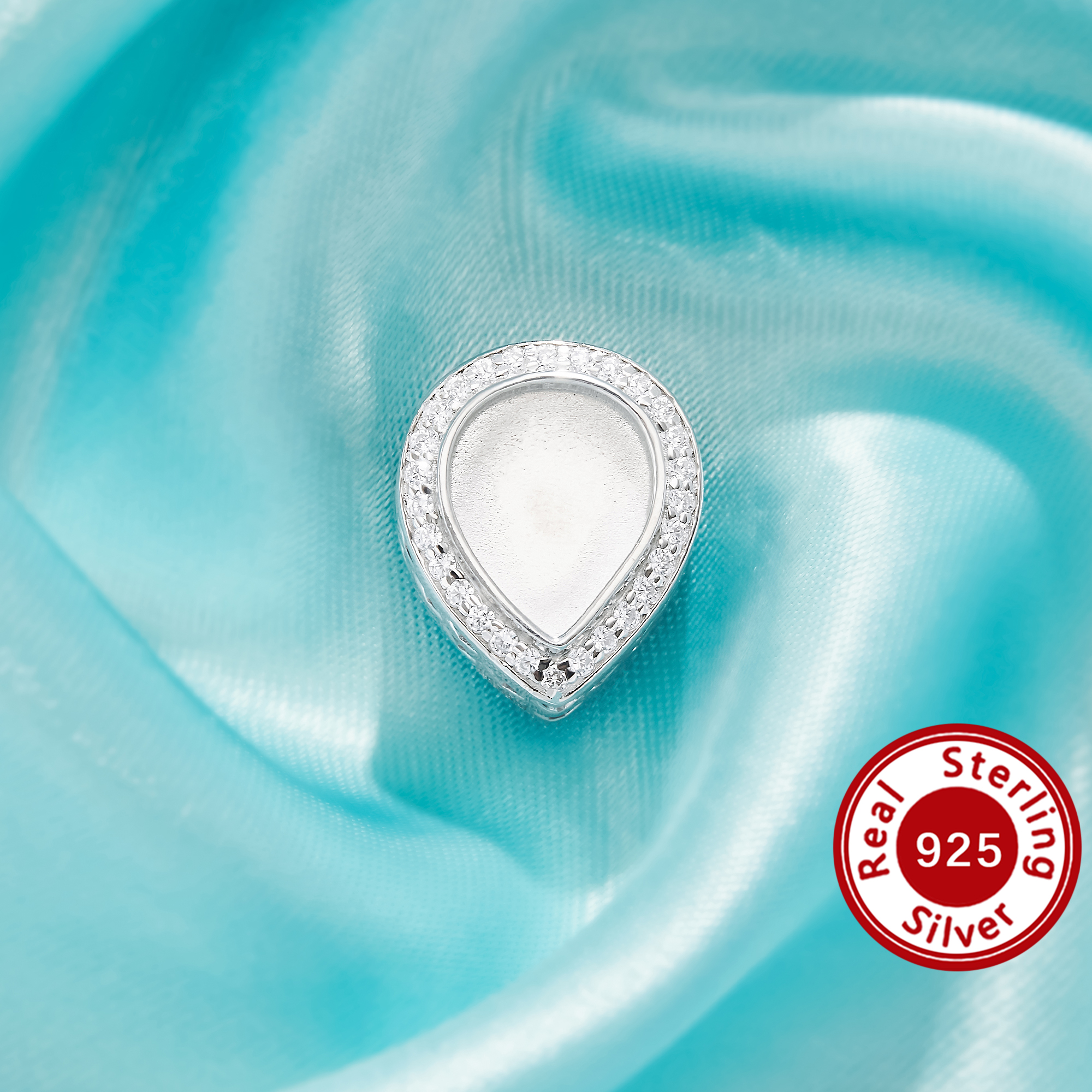 8x10MM Keepsake Breast Milk Resin Halo Pear Bezel Beads Settings,Birthstone Big Hole Solid 925 Sterling Silver Pear Pendant Beads With 4.5MM Hole 1431593-1