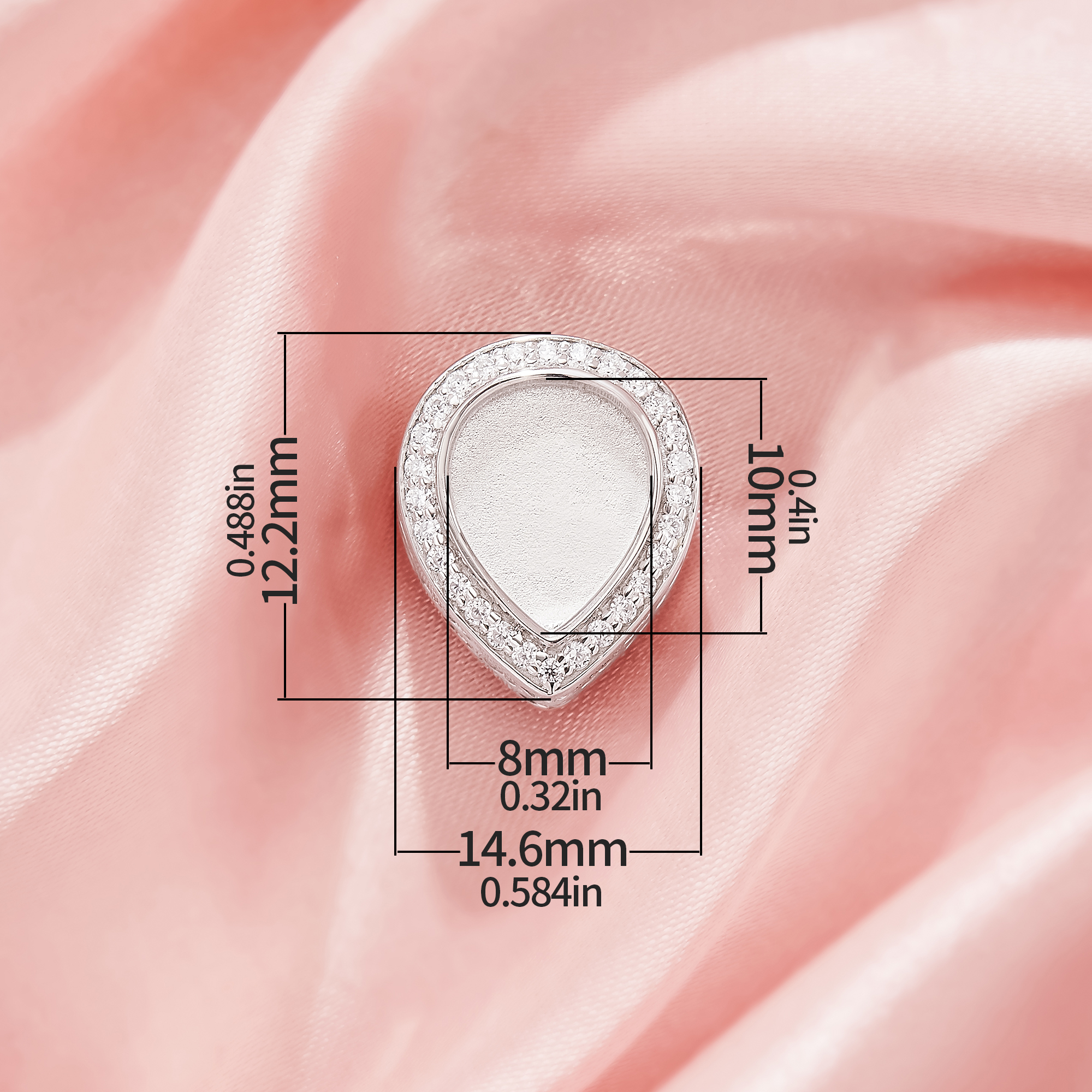 8x10MM Keepsake Breast Milk Resin Halo Pear Bezel Beads Settings,Birthstone Big Hole Solid 925 Sterling Silver Pear Pendant Beads With 4.5MM Hole 1431593-1