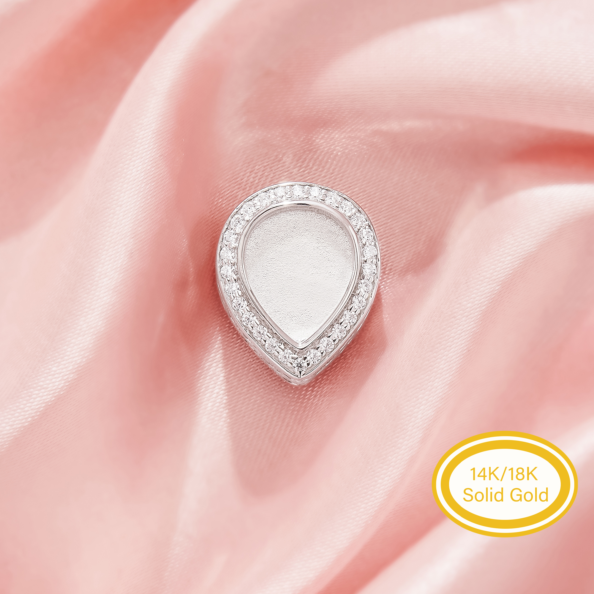 8x10MM Keepsake Breast Milk Resin Halo Pear Bezel Beads Settings,Big Hole Solid 14K 18K Gold Pear Pendant Beads With 4.5MM Hole 1431593