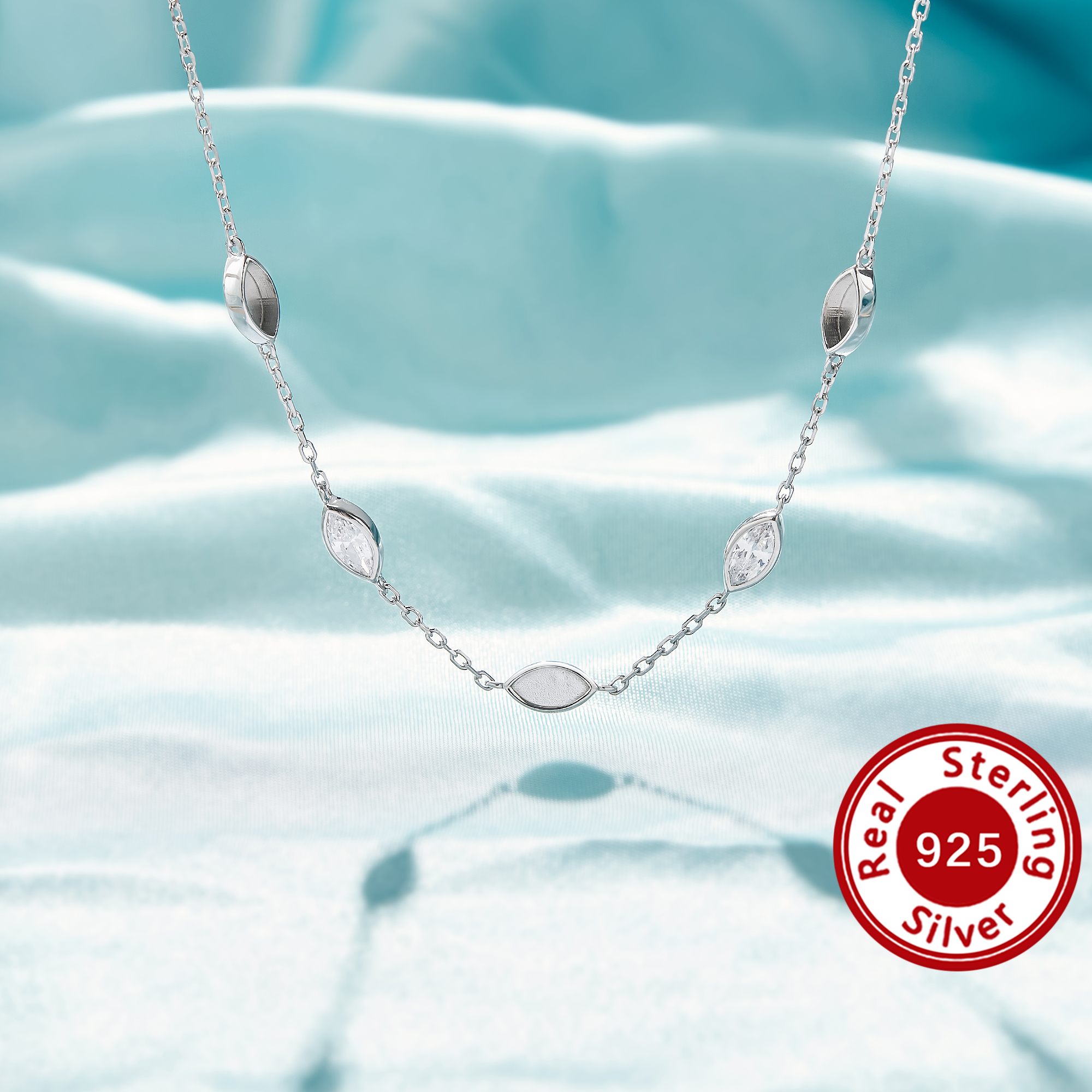 Keepsake Breast Milk Resin 3x6MM Marquise Bezel Pendant Setting,Birthstone Solid 925 Sterling Silver Necklace,DIY Necklace Supplies 16''+2'' 1431594-1