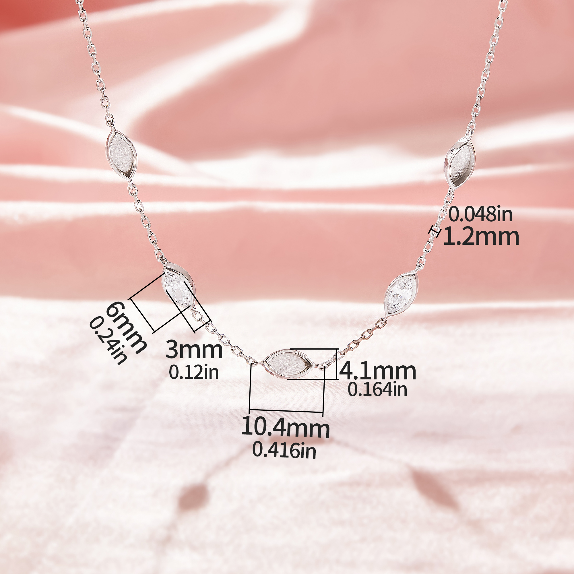 Keepsake Breast Milk Resin 3x6MM Marquise Bezel Pendant Setting,Birthstone Solid 925 Sterling Silver Necklace,DIY Necklace Supplies 16''+2'' 1431594-1