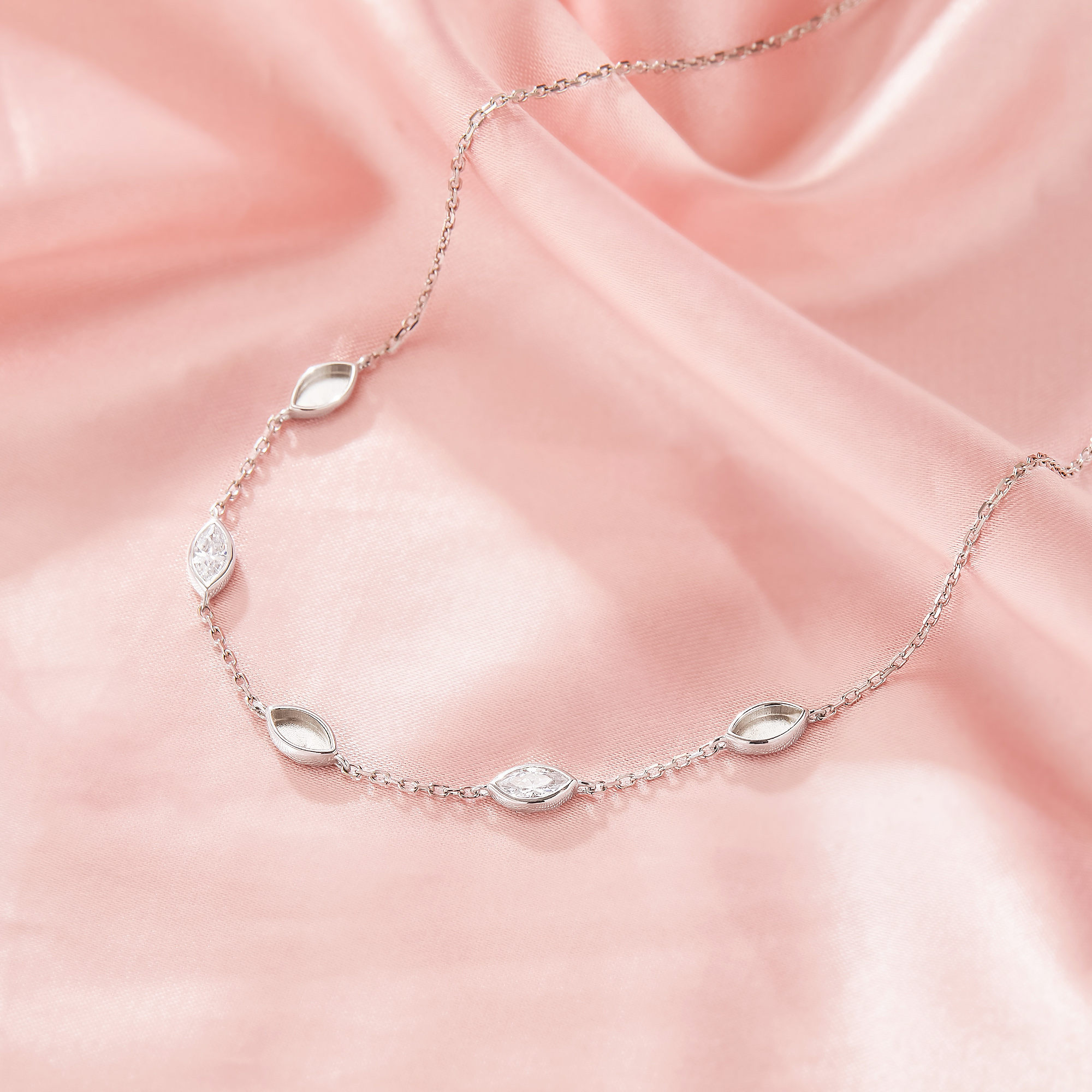 Keepsake Breast Milk Resin 3x6MM Marquise Bezel Pendant Setting,Birthstone Solid 925 Sterling Silver Necklace,DIY Necklace Supplies 16''+2'' 1431594-1