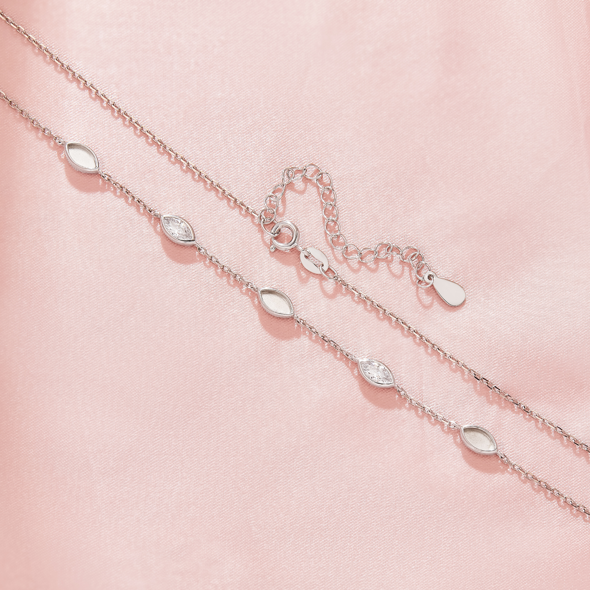 Keepsake Breast Milk Resin 3x6MM Marquise Bezel Pendant Setting,Birthstone Solid 925 Sterling Silver Necklace,DIY Necklace Supplies 16''+2'' 1431594-1