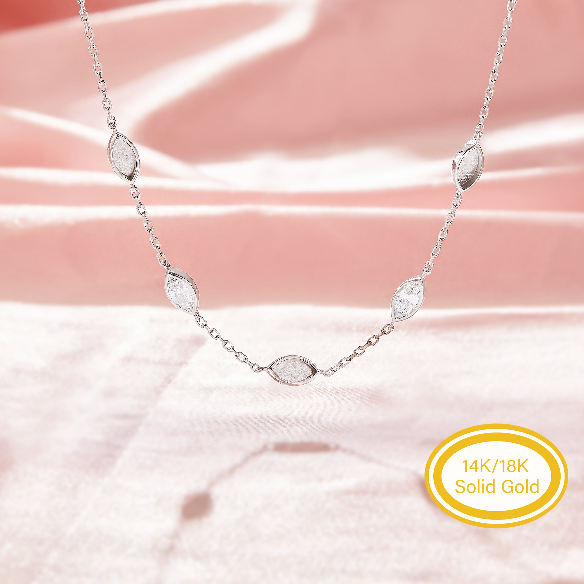 Keepsake Breast Milk Resin 3x6MM Marquise Bezel Pendant Setting,Birthstone Solid 14K 18K Gold Necklace,DIY Necklace Supplies 16