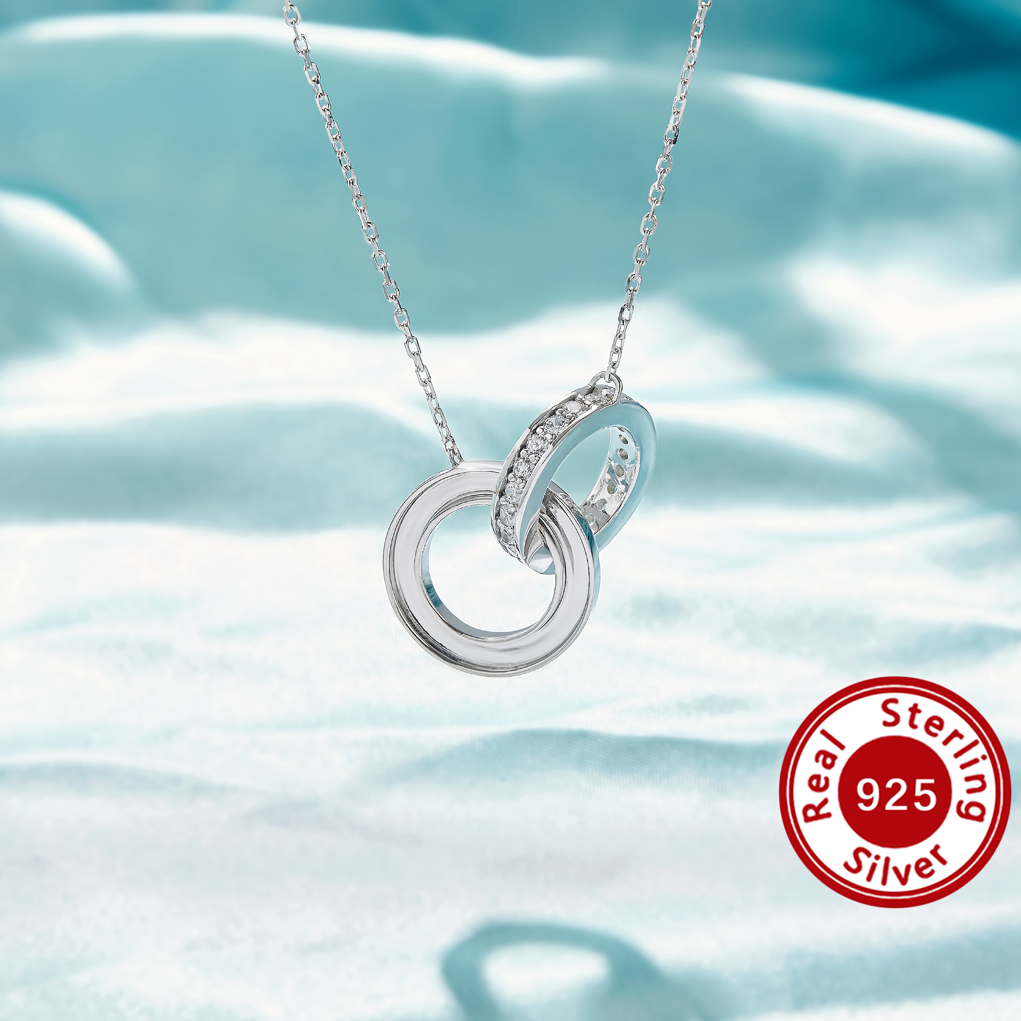 Keepsake Breast Milk Resin Circle Channel Bezel Pendant Settings,Birthstone Double Circle Solid 925 Sterling Silver Necklace,DIY Necklace Supplies 16''+2'' 1431595-1