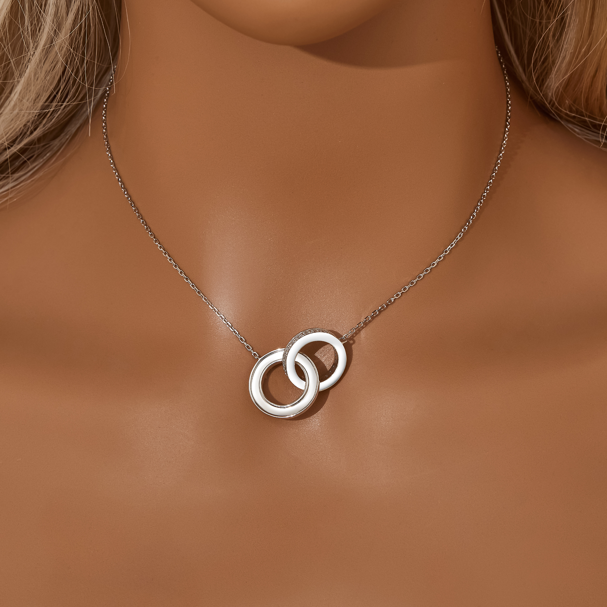 Keepsake Breast Milk Resin Circle Channel Bezel Pendant Settings,Birthstone Double Circle Solid 925 Sterling Silver Necklace,DIY Necklace Supplies 16''+2'' 1431595-1