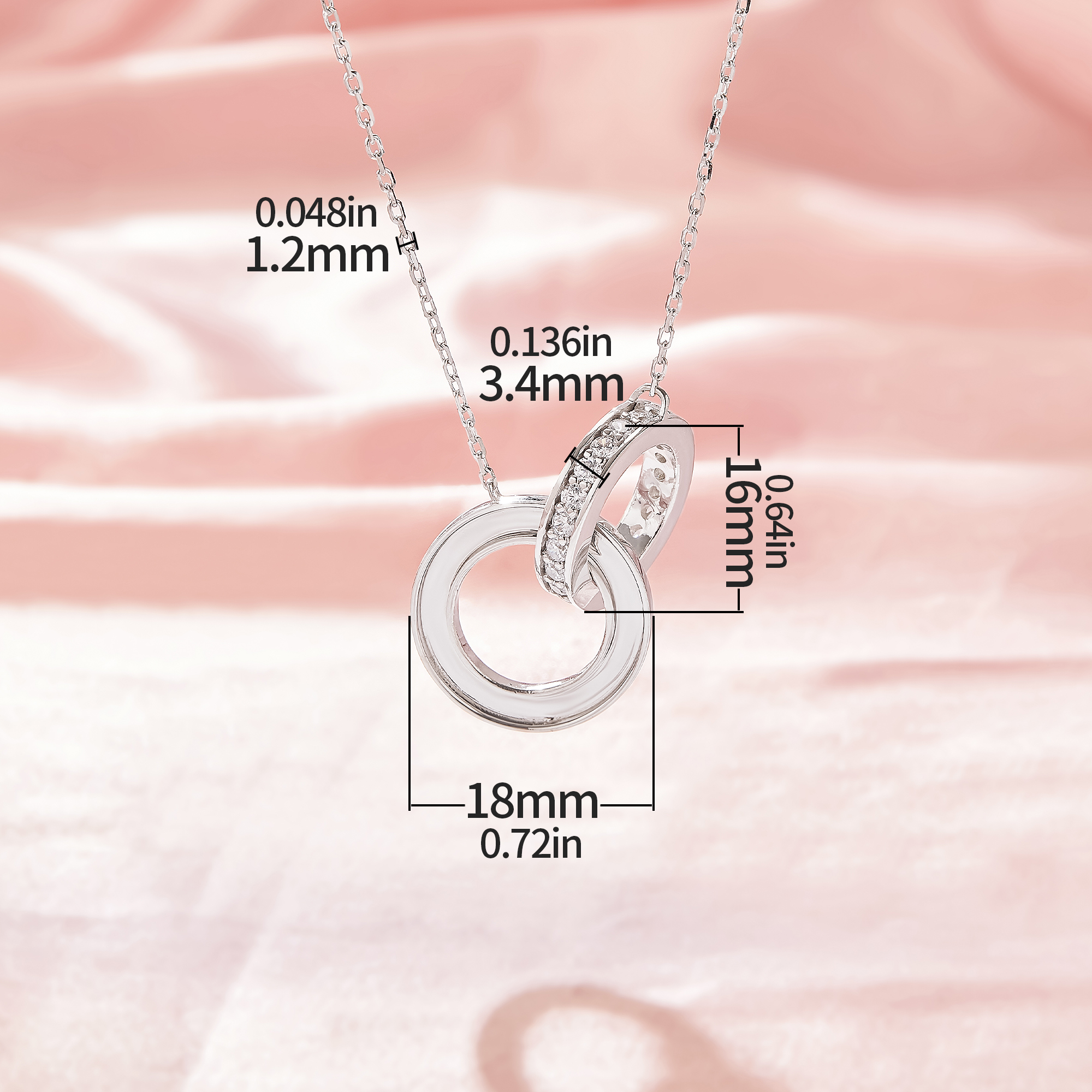 Keepsake Breast Milk Resin Circle Channel Bezel Pendant Settings,Birthstone Double Circle Solid 925 Sterling Silver Necklace,DIY Necklace Supplies 16''+2'' 1431595-1