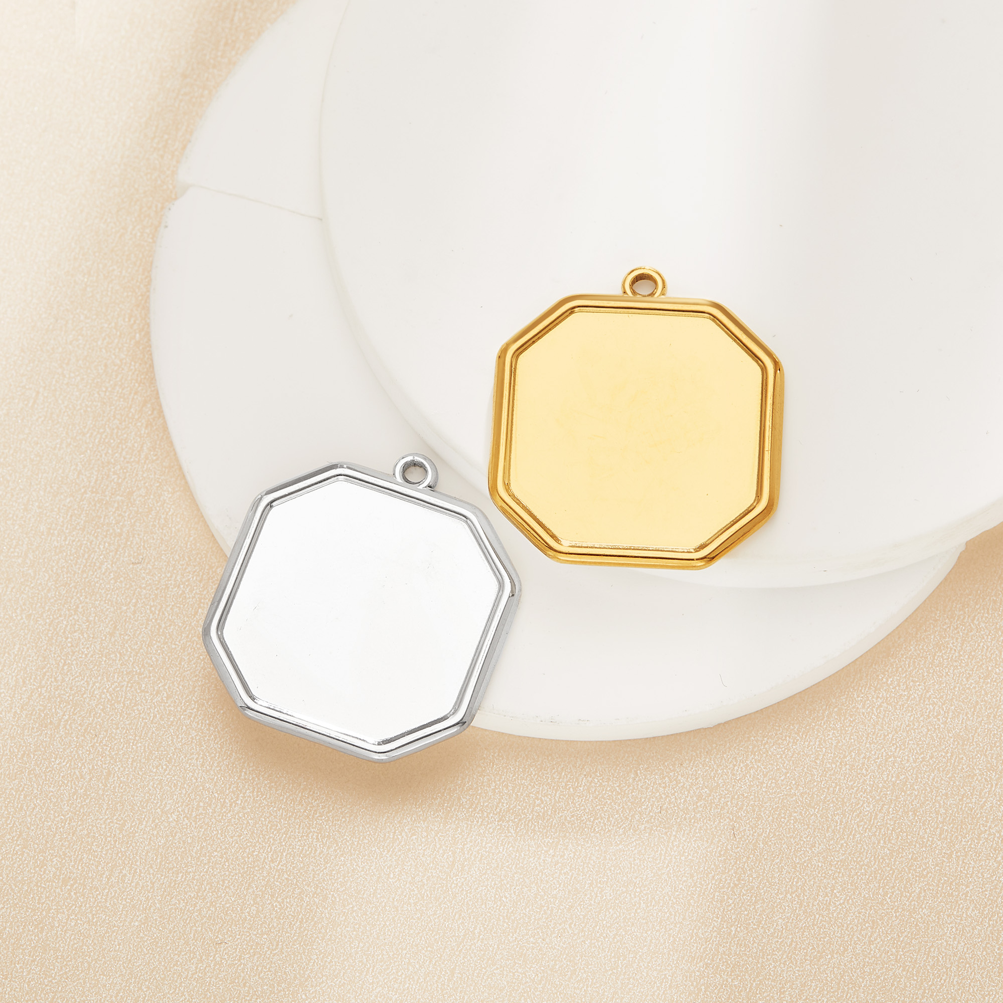 22MM Keepsake Breast Milk Resin Octagon Pendant Bezel Settings,Simple Stainless Steel OctagonPendant,DIY Pendant Blank Supplies 1431602
