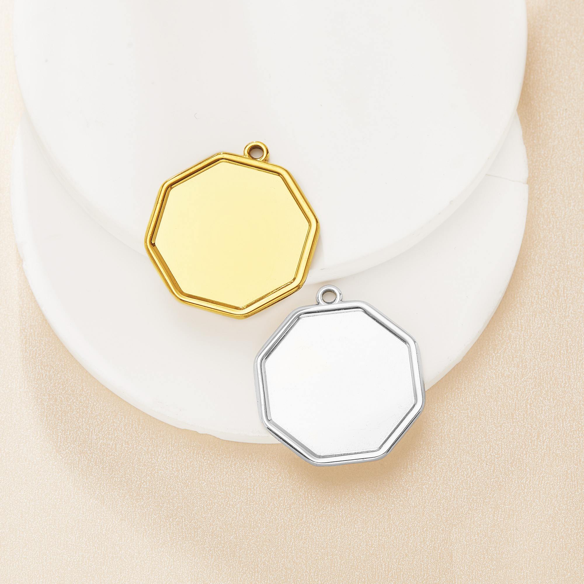 22MM Keepsake Breast Milk Resin Octagon Pendant Bezel Settings,Minimalist Stainless Steel Pendant,DIY Pendant Blank Supplies 1431608