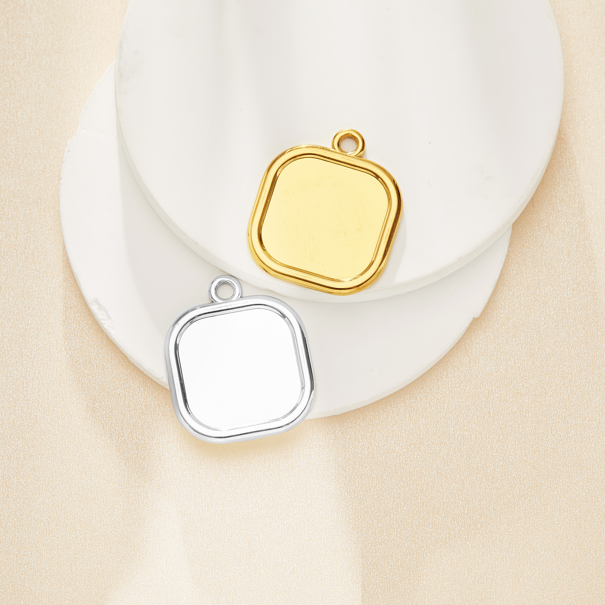 20MM Keepsake Breast Milk Resin Cushion Square Pendant Bezel Settings,Minimalist Square Stainless Steel Pendant,DIY Pendant Blank Supplies 1431614